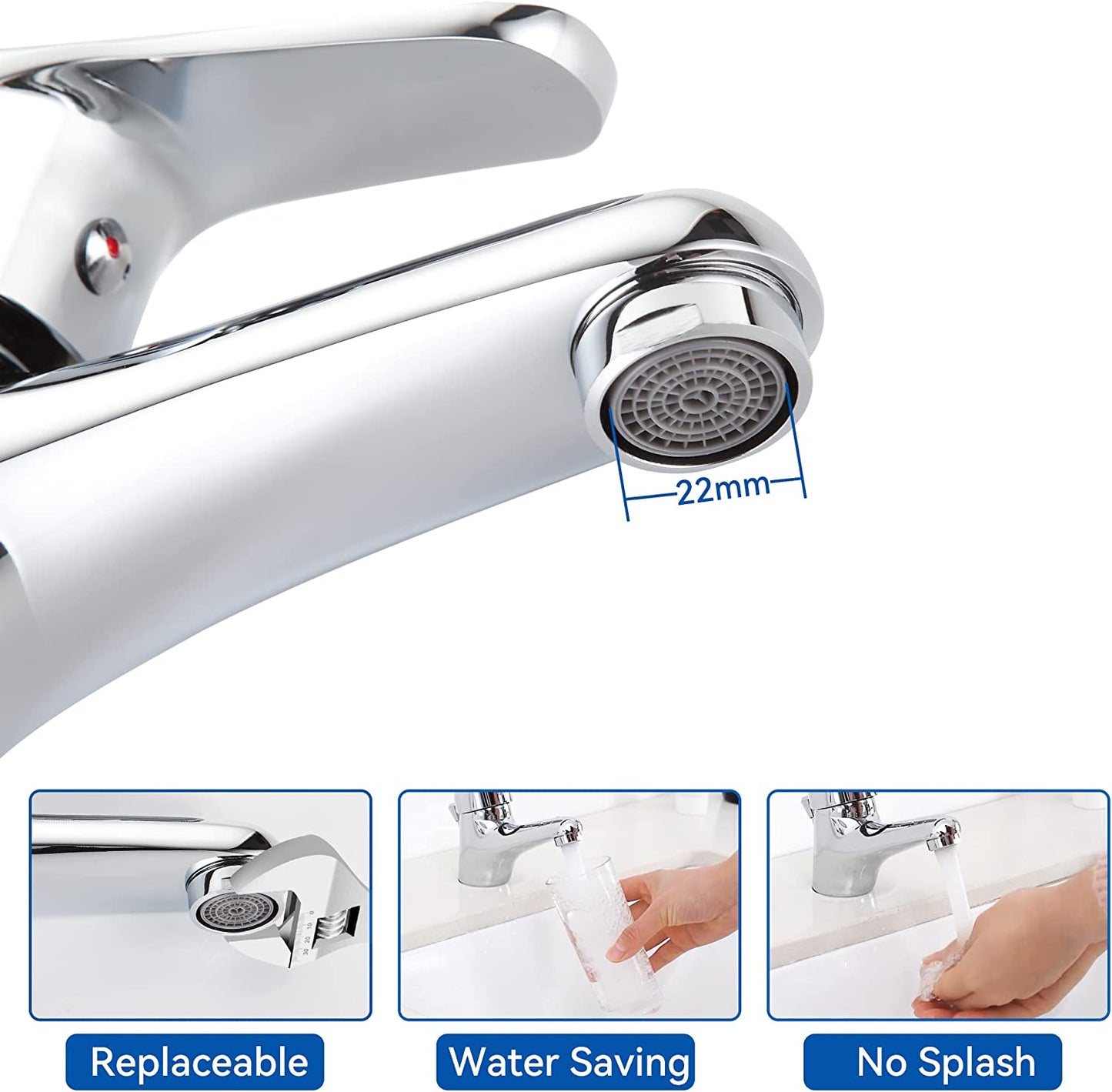 Rubinetto Bagno Lavabo, Miscelatore, Scarico a Saltarello Con Asta Piletta, Rubinetto Monocomando per Piletta Lavandino, Classico Ottone Cromato Rubinetti