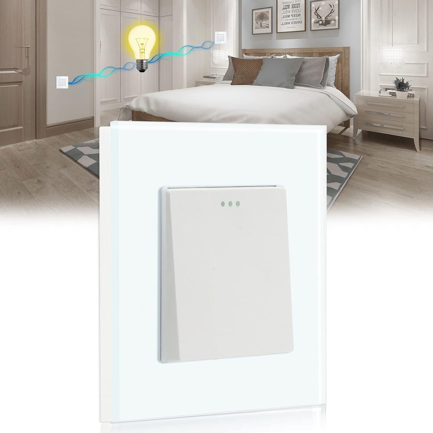 Interruttore Va Et Vient 1 Gang 2 Vie,Bianco Interruttore Da Incasso Senza Viti a Ribaltamento,Interruttore a Levetta Con Pannello in Vetro,Interruttore Di Illuminazione per Il Bagno