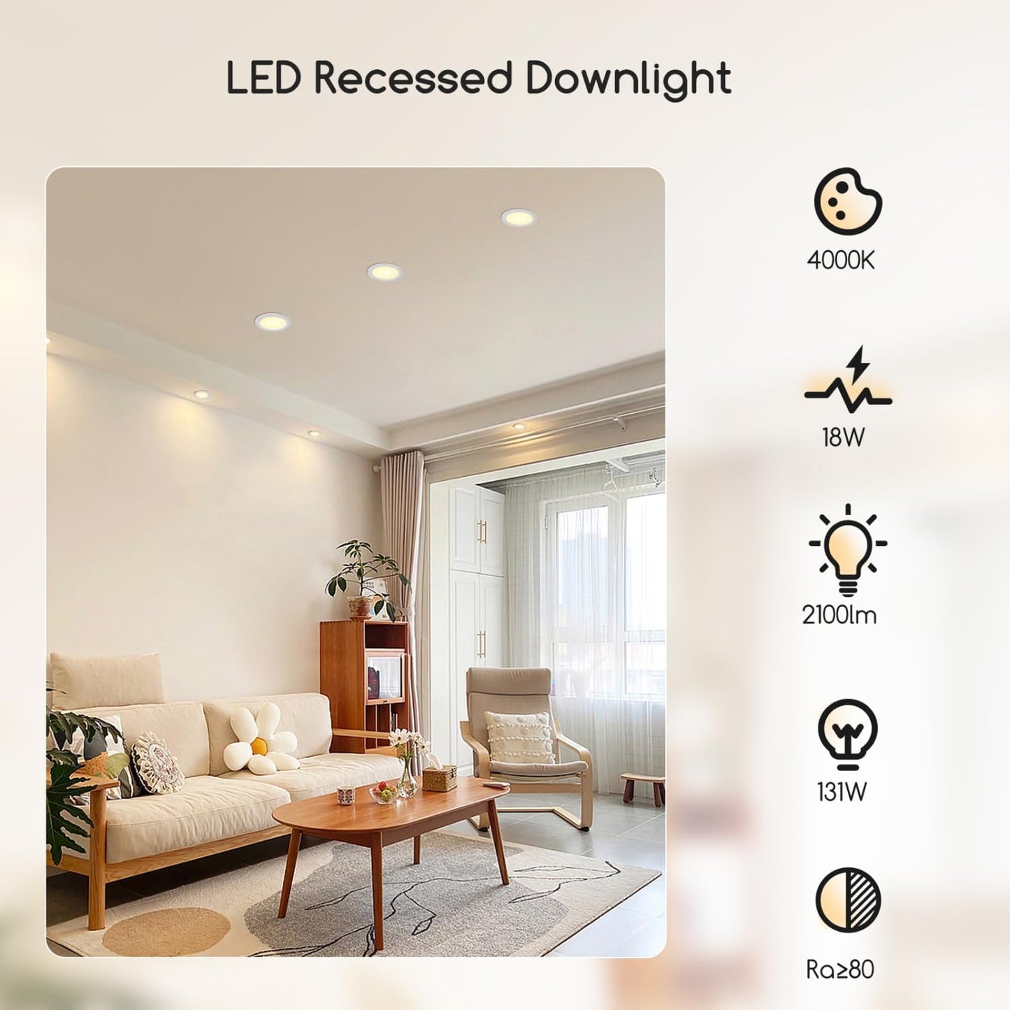 Downlight Da Incasso a LED, 18W Equivalente a 175W, Daylight 4000K, Faretti LED, Oblò a LED, Ф190-200Mm, Confezione Da 2
