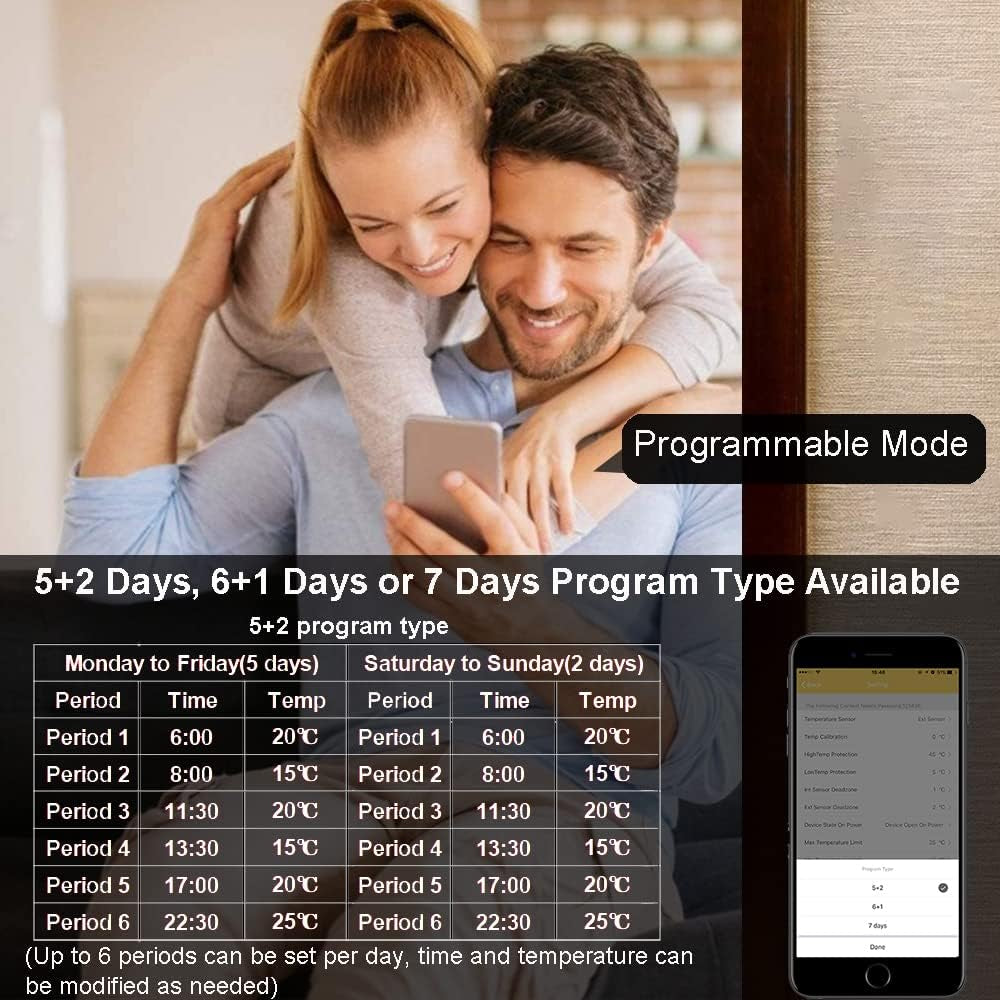 Intelligente Termostato Wifi Riscaldamento a Pavimento Acqua 3A Alexa Google Assistant Compatibile, Digitale Termostato Ambiente Programmabile Da Parete Smart Life Tuya App Controllo