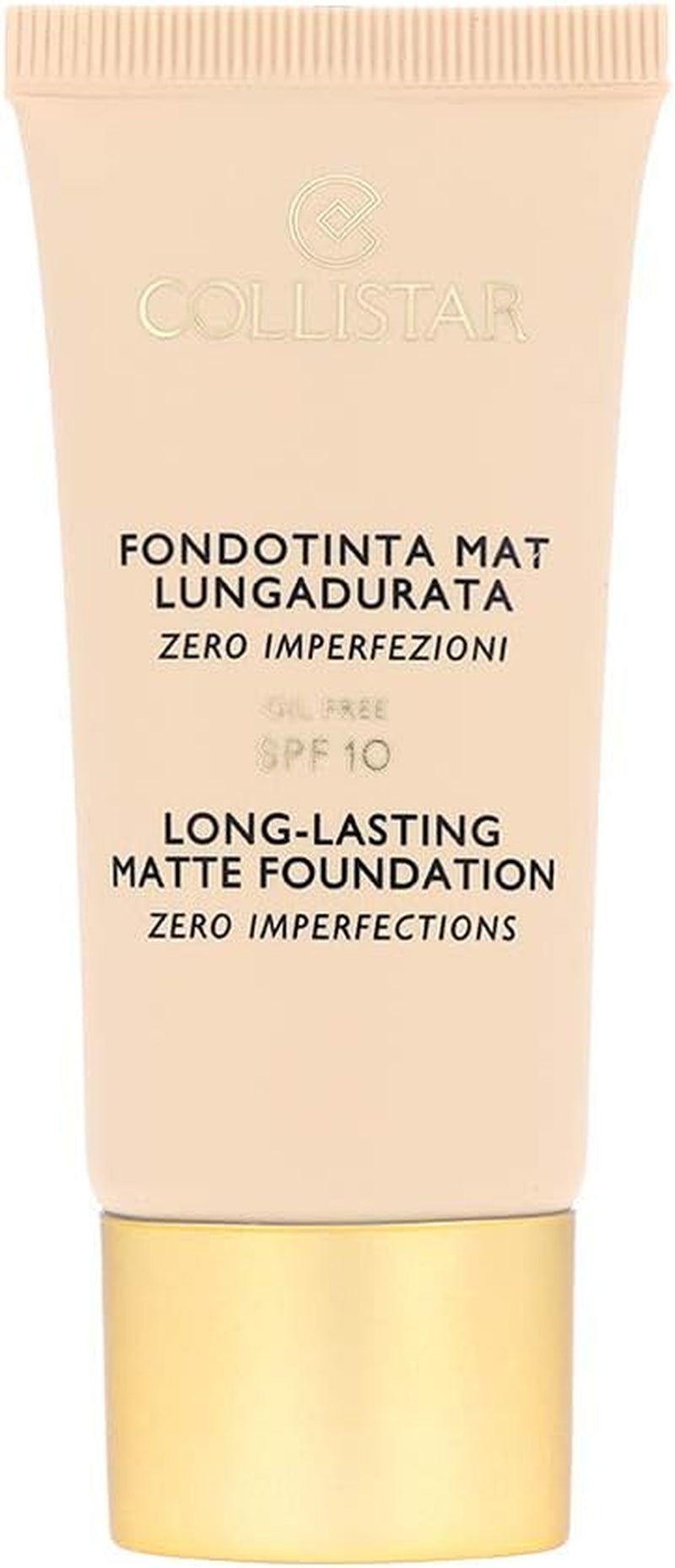 Fondotinta Mat Lungadurata Zero Imperfezioni SPF 10 N. 1 Avorio | Fondotinta Fluido Oil Free Waterproof Non Comedogenico | Con Vitamina E E Lauroil-Lisina | per Pelli Miste E Impure | 30 Ml