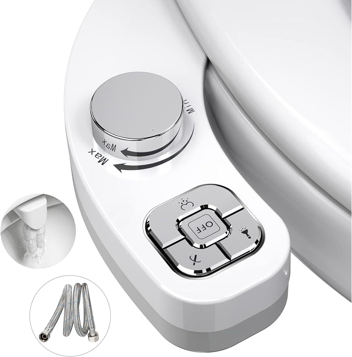 Inserto per Bidet per WC, Non Elettrico, Sottile Bottone Automatico, Bidet, Doppio Ugello Autopulente Retrattile (Protezione Da Intasamento) E Manopola per La Regolazione Della Pressione