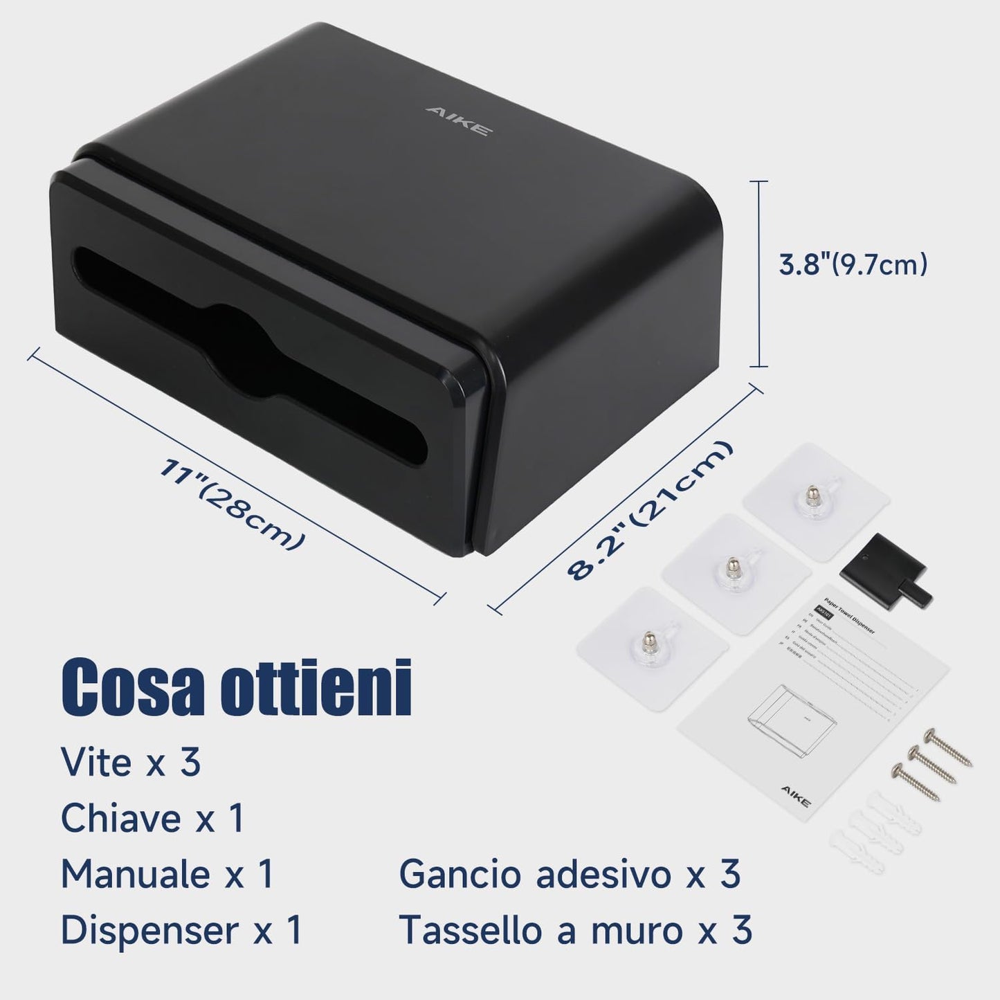 Dispenser Carta Asciugamani Da Parete, Dispenser Di Asciugamani Con Piega a V Compatibile Con Piega a C, Adatto per Carta Piegata Dimensioni 25,3X8 (Cm), Può Contenere 200 Asciugamani Di Carta