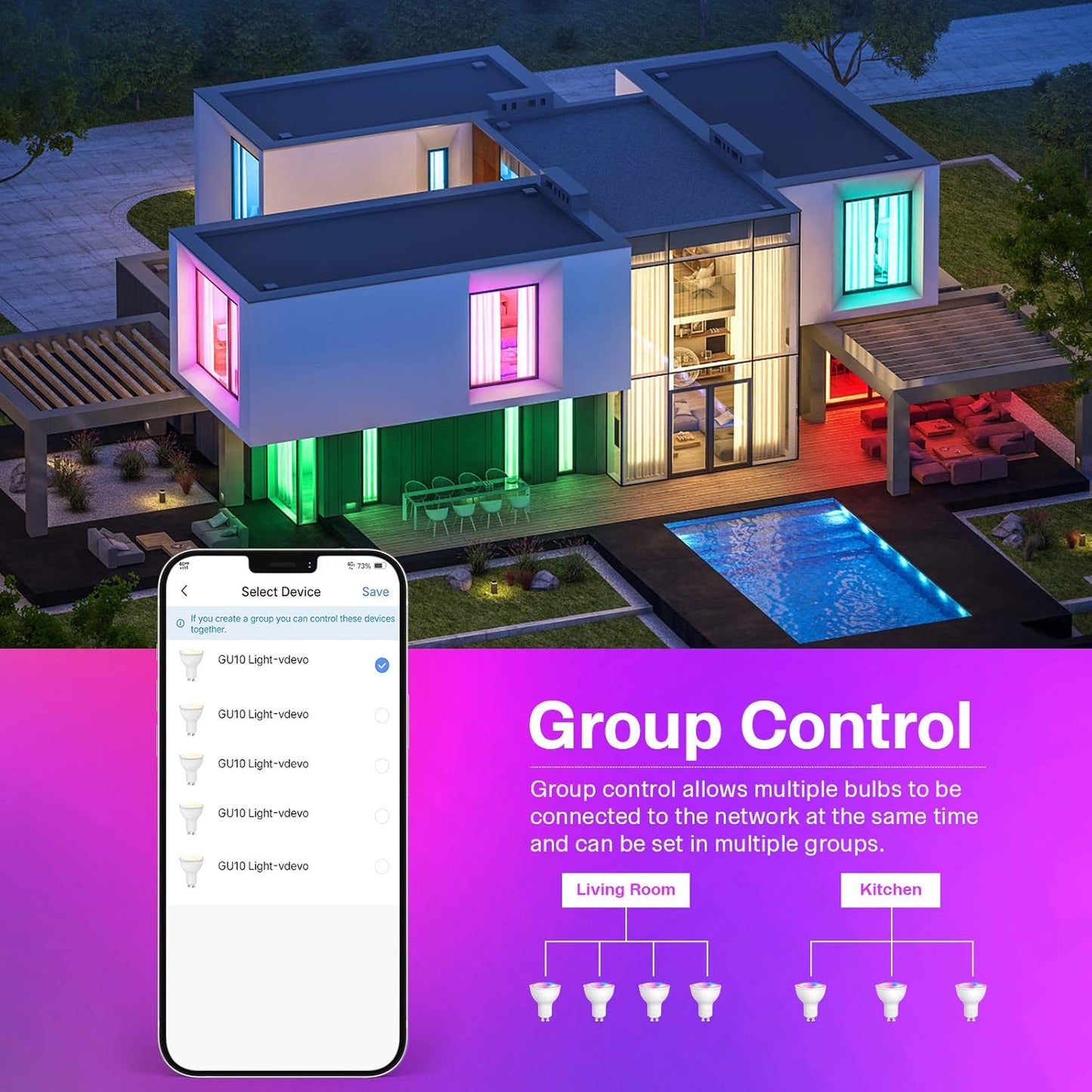 GU10 Alexa, 5W=50W 500LM Decorazione Natalizia GU10 LED, Faretti GU10 Multicolore GU10 Smart WIFI Compatibile Google Home, Lampadina LED GU10 Telecomando APP Controllo Vocale, Timer, 4 Pezzi