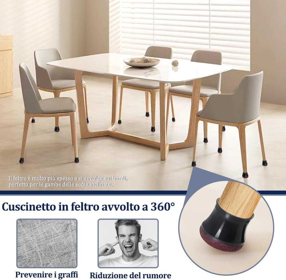 32 Pezzi Gommini per Sedie Rotondi Con Feltrini Aggiornato Ispessito, Coprigambe per Sedie, Protezioni per Gambe Di Sedie Mobili per Pavimenti in Legno(Nero)