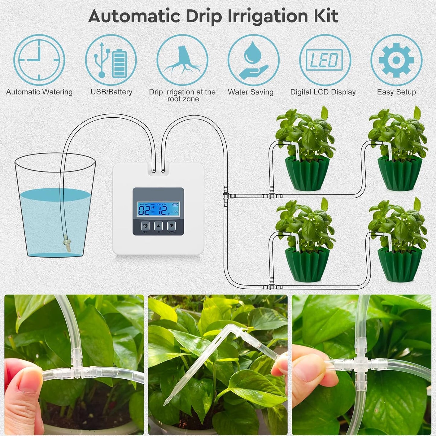 Irrigazione Automatica Vasi, Impianto Di Irrigazione Balcone Terrazzo, Sistema Di Irrigazione Automatica, Usb/Alimentazione a Batteria, Ideale per Le Vacanze