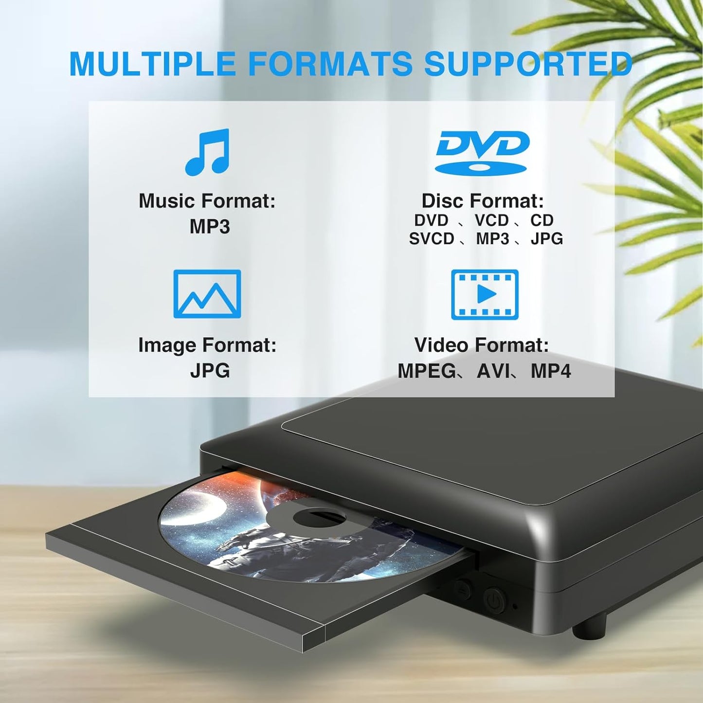 DVD Player for TV with HDMI AV Output, USB Input, HD1080P DVD CD Player, Built-In PAL NTSC System, All Region Free, HDMI/ AV Cable Included, 2019