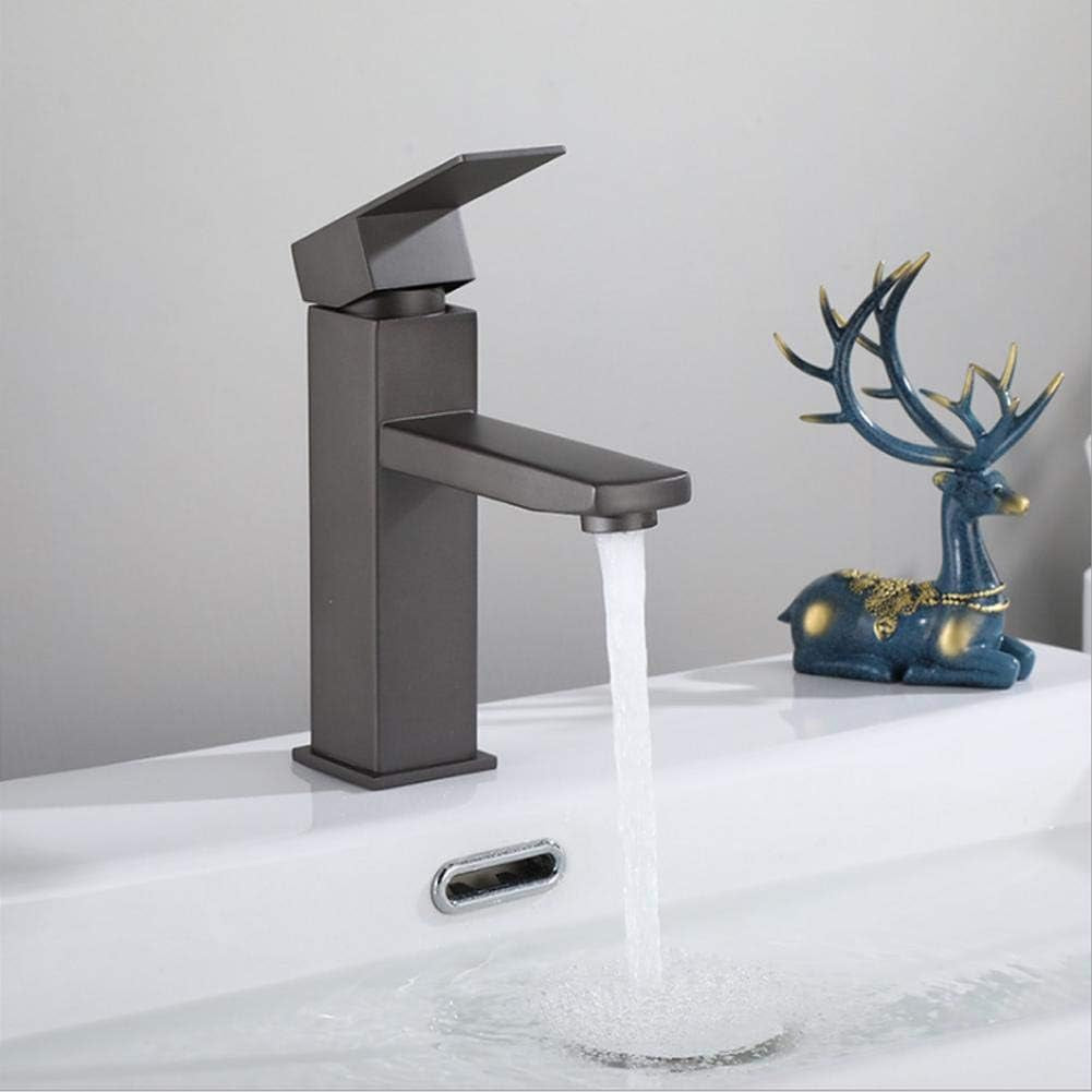G1/2In Acciaio Inossidabile Satinato Rubinetto Grigio Rubinetto per Lavabo Corto Bagno Lavabo per Lavabo Lavabo Caldo E Freddo Lavabo(#2)