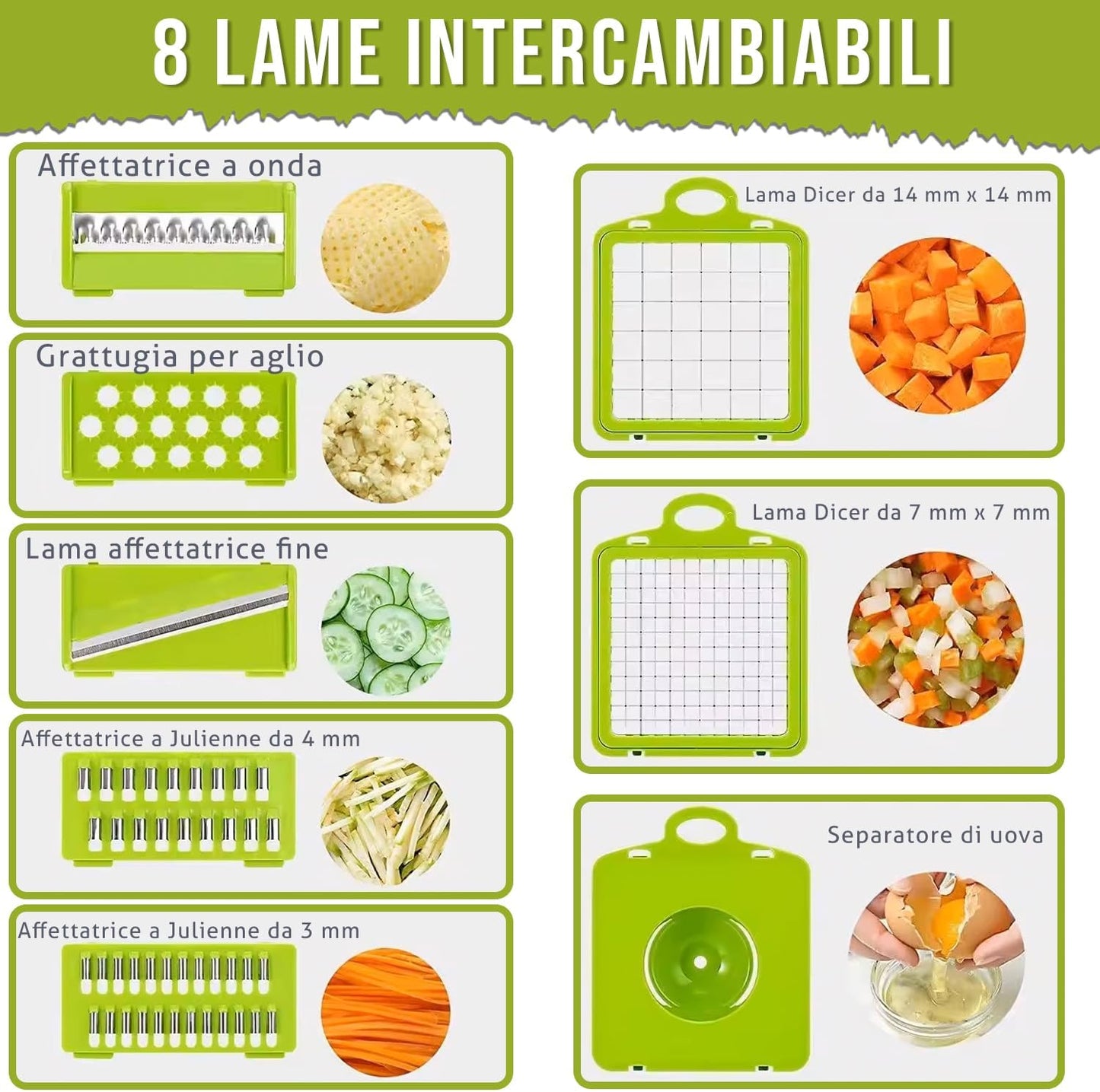 Mandolina 16 in 1 - Tagliaverdure Multiuso Con Lame Intercambiabili, Grattugia, Affettatrice, Tritatutto E Accessori Di Sicurezza, Ideale per Frutta, Verdura, Insalate E Altro