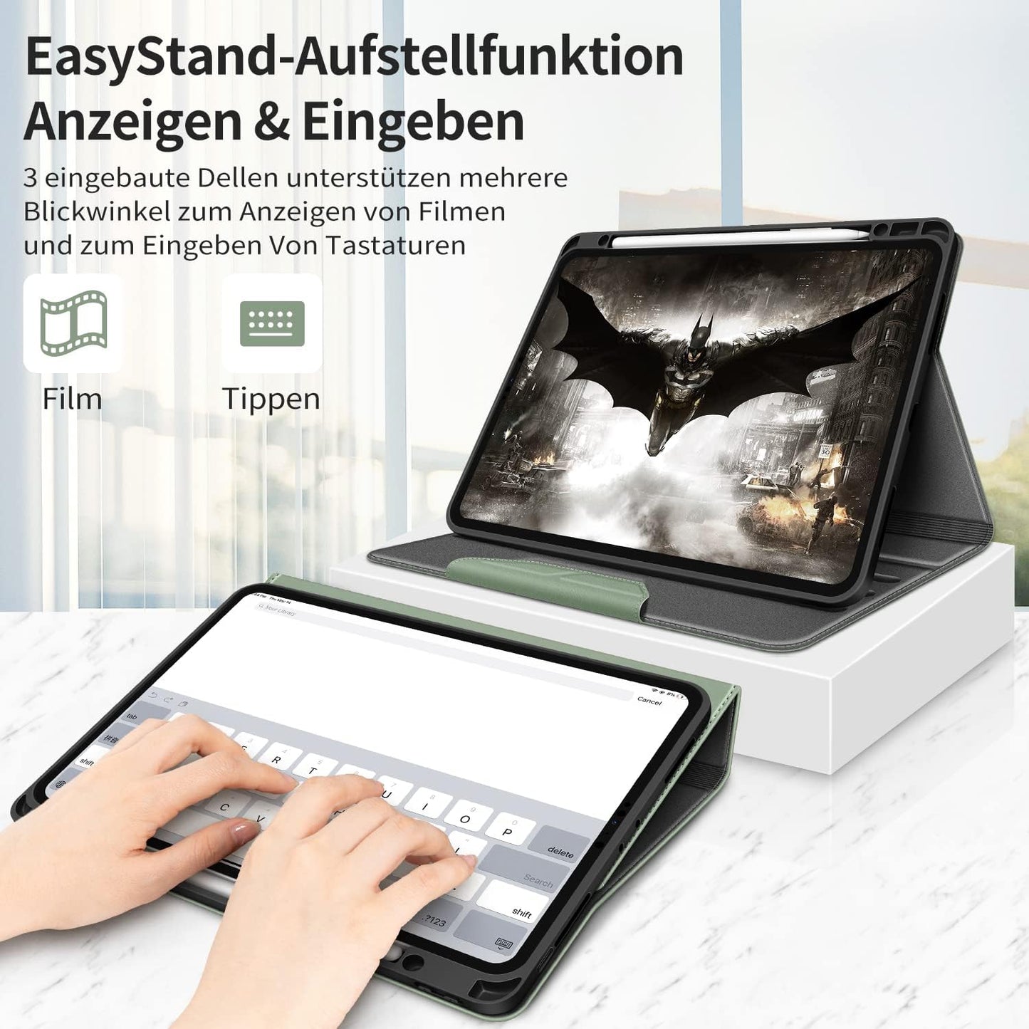 HOLIMET Custodia per Ipad Pro 12.9 2022 6 Generazione, 2022/2021/2020/2018 (6A/5A/4A/3A Gen) Ultra Smart Cover Con Pencil Holder per Pencil 2, Auto Svegliati/Sonno Case per Ipad Pro 12.9 Pollici Verde