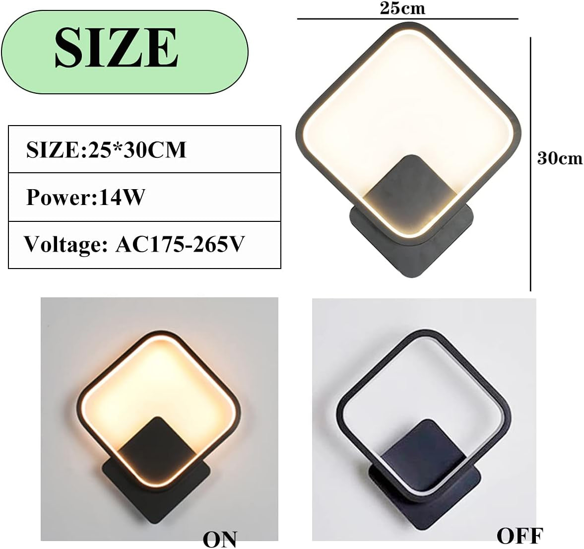 Applique Da Parete Interno,14W LED Moderno Lampada Da Parete,1400Lm Applique Da Parete Interno Nero,3 Temperatura Colori Lampada a Muro per Camera Da Letto Soggiorno Corridoio Scale 110-220V