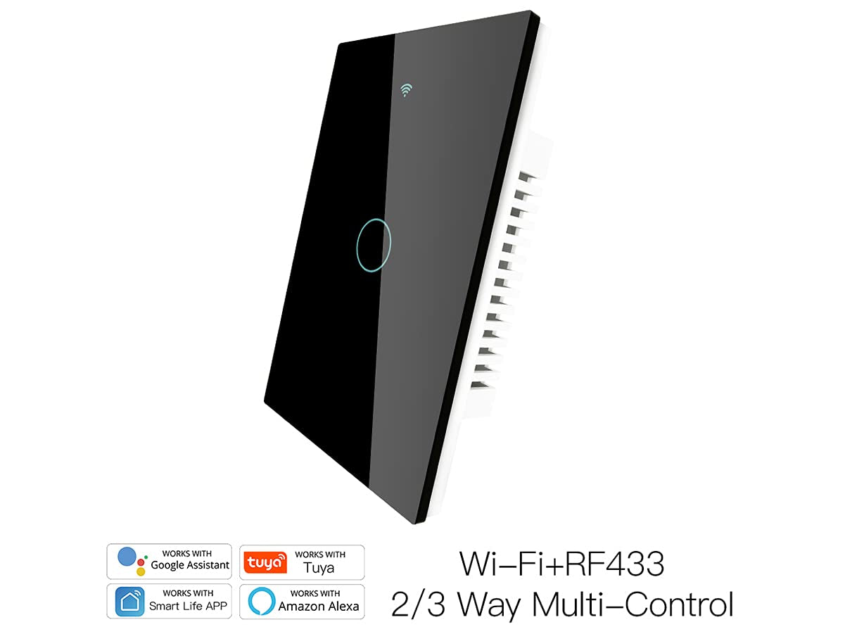 Interruttore Da Parete Wifi, 3 in 1 Wifi 2.4G + RF 433 Mhz + Tasto Touch, Compatibile Con Amazon Alexa E Google Home, Pannello Smart Intelligente per Scatola 503 Italiana (Nero, 1 Tasto Touch)