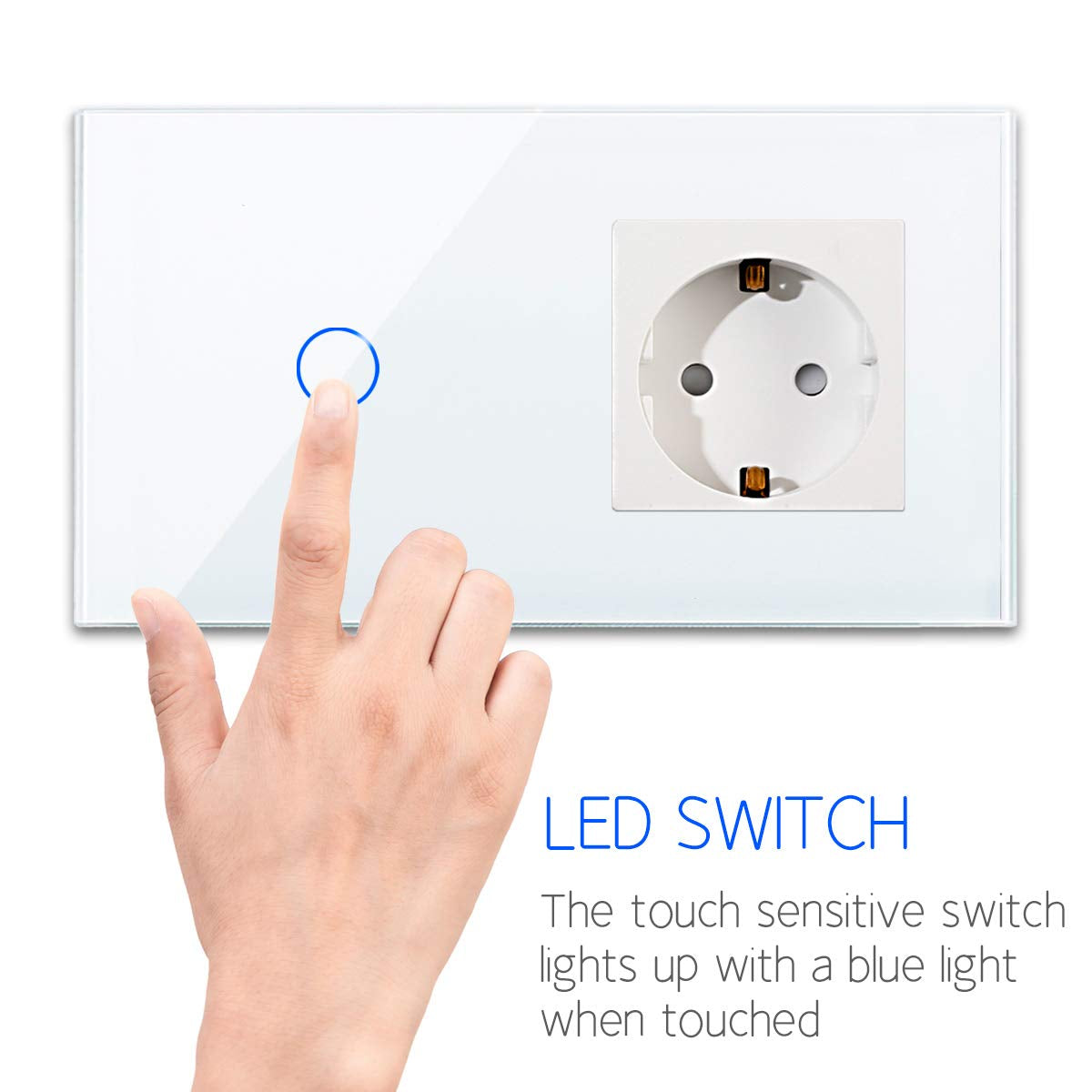 Interruttore Touch Intelligente Con Presa Schuko Da Incasso Con Cornice in Vetro, Interruttore Della Luce WLAN Da Lavoro Con Alexa, Google Assistant, Interruttore Da Parete Semplice in Bianco,