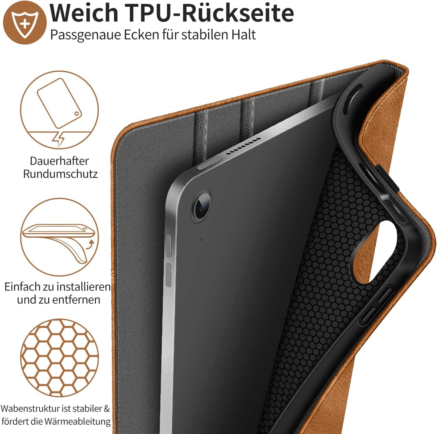 HOLIMET Custodia per Ipad 10 Generazione 2022 Con Portapenne, Ipad 10 Gen 2022, in Pelle PU, Cover Posteriore in TPU, Resistente Agli Urti, Auto Sonno/Sveglia per Ipad 10,9 Pollici, Colore: Marrone
