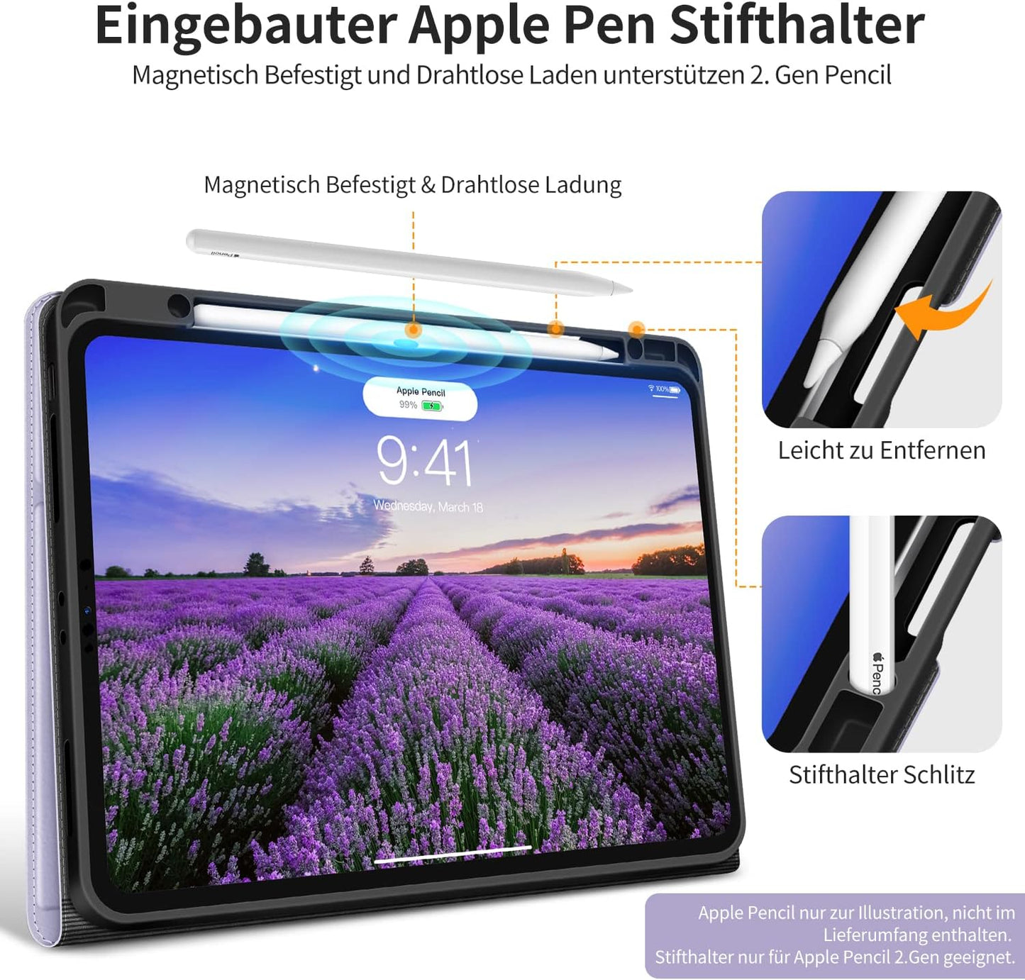 HOLIMET Custodia per Ipad Pro 12.9 2022 6 Generazione, 2022/2021/2020 (6A/5A/4A Gen) Ultra Smart Cover Con Pencil Holder per Pencil 2, Auto Svegliati/Sonno Case per Ipad Pro 12.9 Pollici - Viola