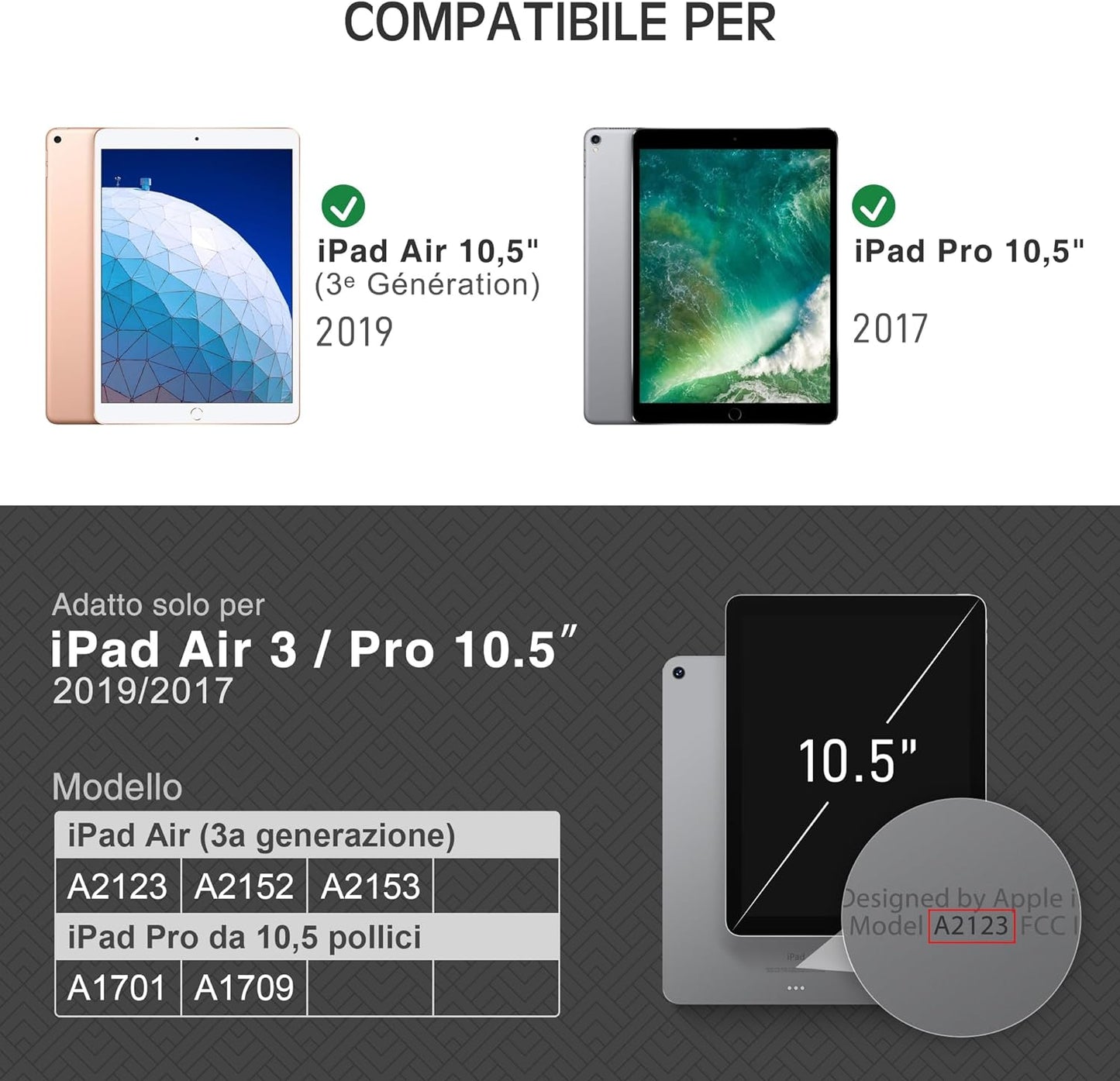 Custodia per Ipad Air 3 10.5" 2019 / Ipad Pro 10.5" 2017 Modello Con Portapenne, Funzione Auto Sleep/Wake & Supporto, in Pelle Vegana, Smart Cover Case per Ipad Da 10.5"