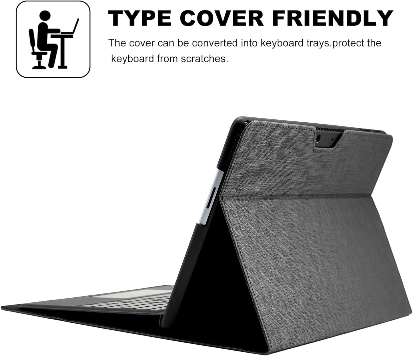 Custodia in Pelle per Microsoft Surface Pro 11 / Pro 10 / Pro 9 13 Pollici (2022), Custodia Protettiva Surface Pro 9 Con Multi Angolo, Cover Compatibile Con Tastiera Con Portapenne Grigio