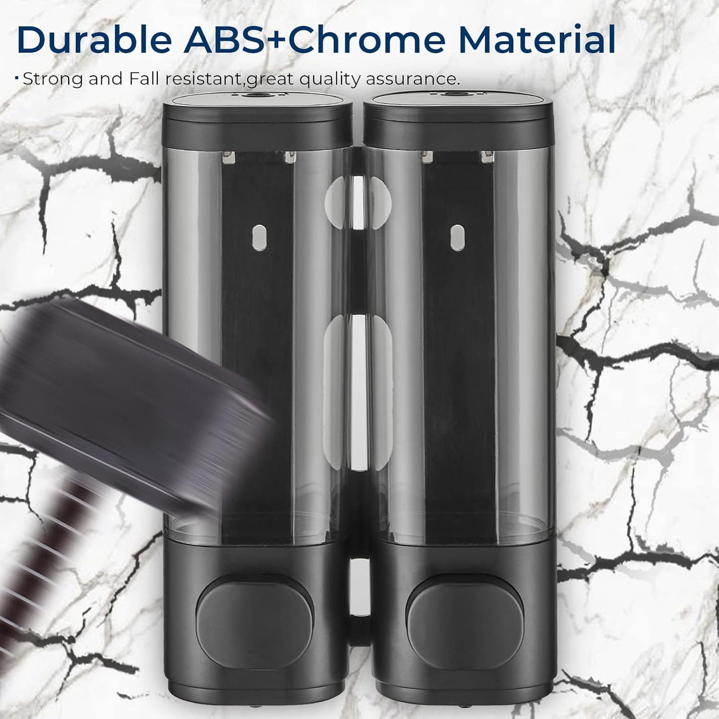 Dispenser per Shampoo E Balsamo, Dispenser per Doccia a 2 Camere, Senza Trapano, Dispenser Di Shampoo per Doccia a Parete, per Shampoo, Balsamo, Bagnoschiuma, per Bagno (Nero, 2 Camere)