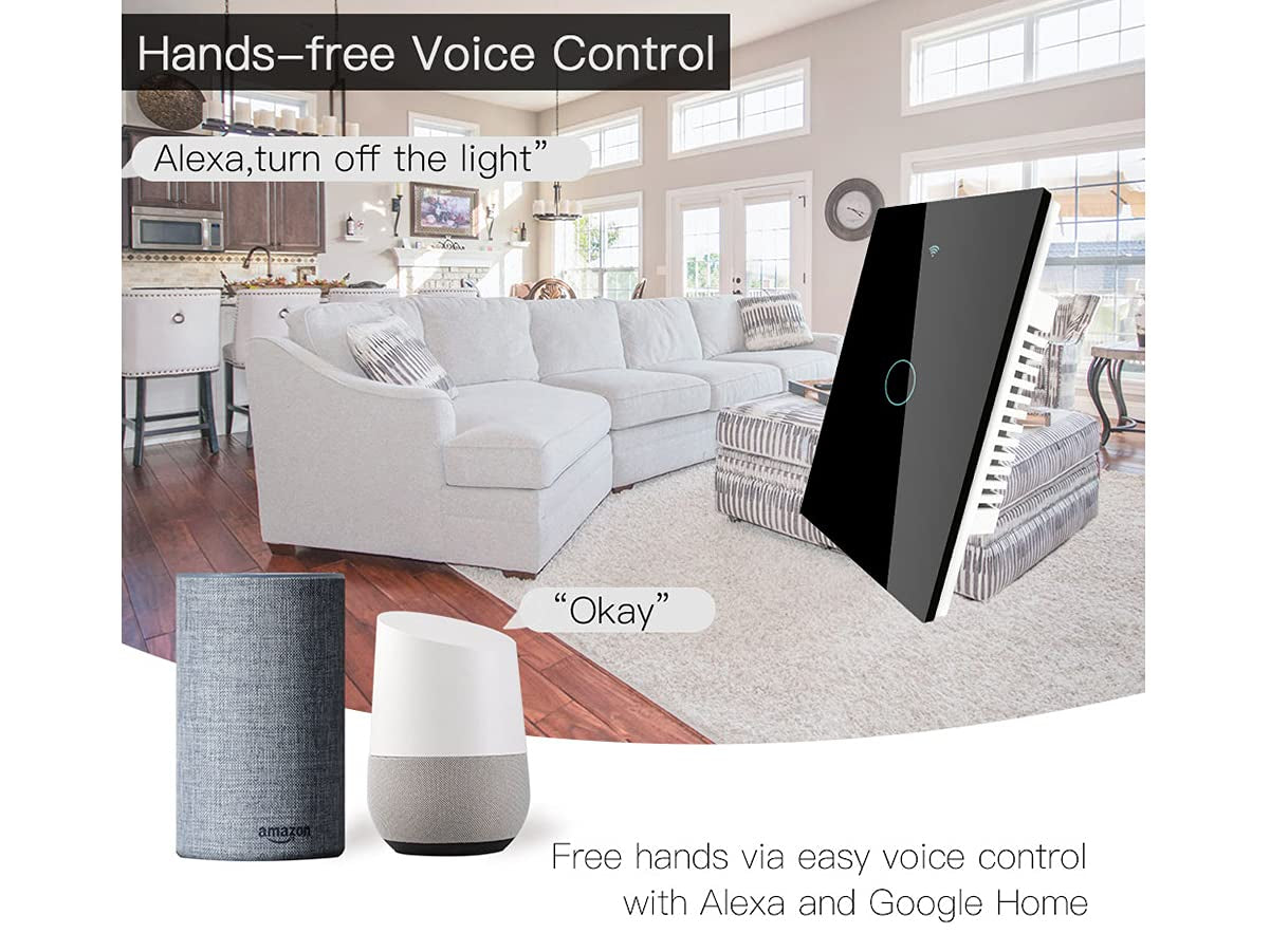 Interruttore Da Parete Wifi, 3 in 1 Wifi 2.4G + RF 433 Mhz + Tasto Touch, Compatibile Con Amazon Alexa E Google Home, Pannello Smart Intelligente per Scatola 503 Italiana (Nero, 1 Tasto Touch)