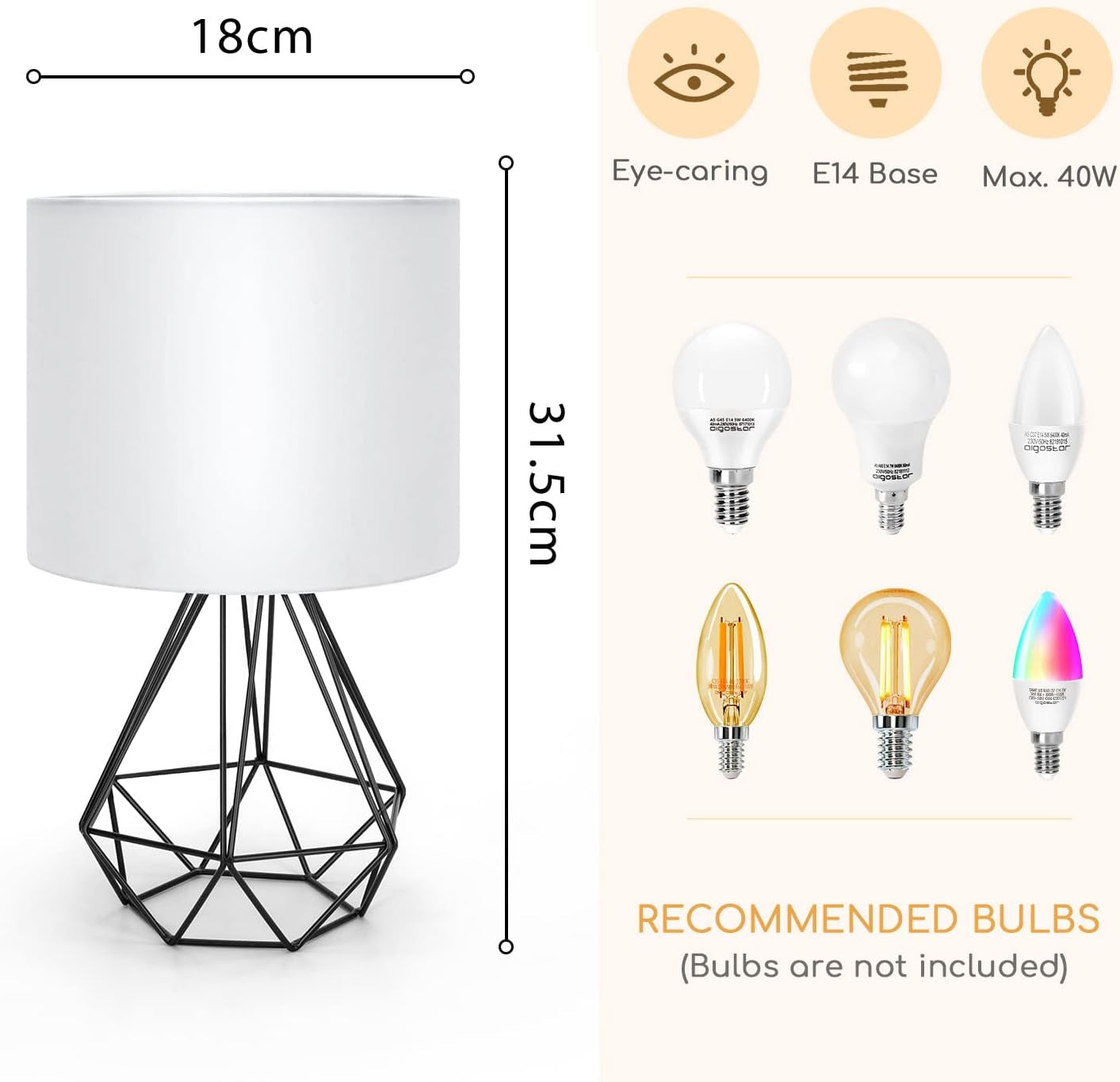 - Lampada Da Tavolo in Stile Industriale Retrò, Portalampada Con Attacco Piccolo E14, Lampada Comodino Con Base in Metallo E Paralume Bianco, Perfetto per Decorare Qualsiasi Stanza