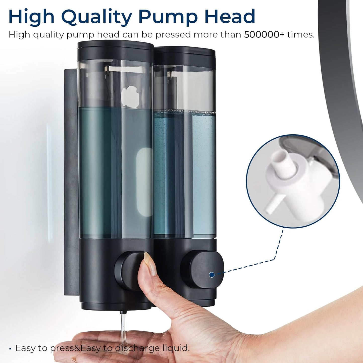 Dispenser per Shampoo E Balsamo, Dispenser per Doccia a 2 Camere, Senza Trapano, Dispenser Di Shampoo per Doccia a Parete, per Shampoo, Balsamo, Bagnoschiuma, per Bagno (Nero, 2 Camere)