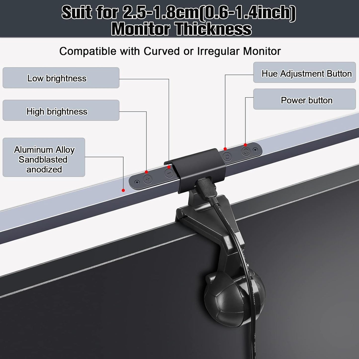 Lampada Monitor PC Computer, Luce Di Lettura a LED, Luce USB, Con Controllo Touch Screen, 3 Tipi Di Temperatura Del Colore Della Luce, Luminosità Regolabile, Protezione per Gli Occhi