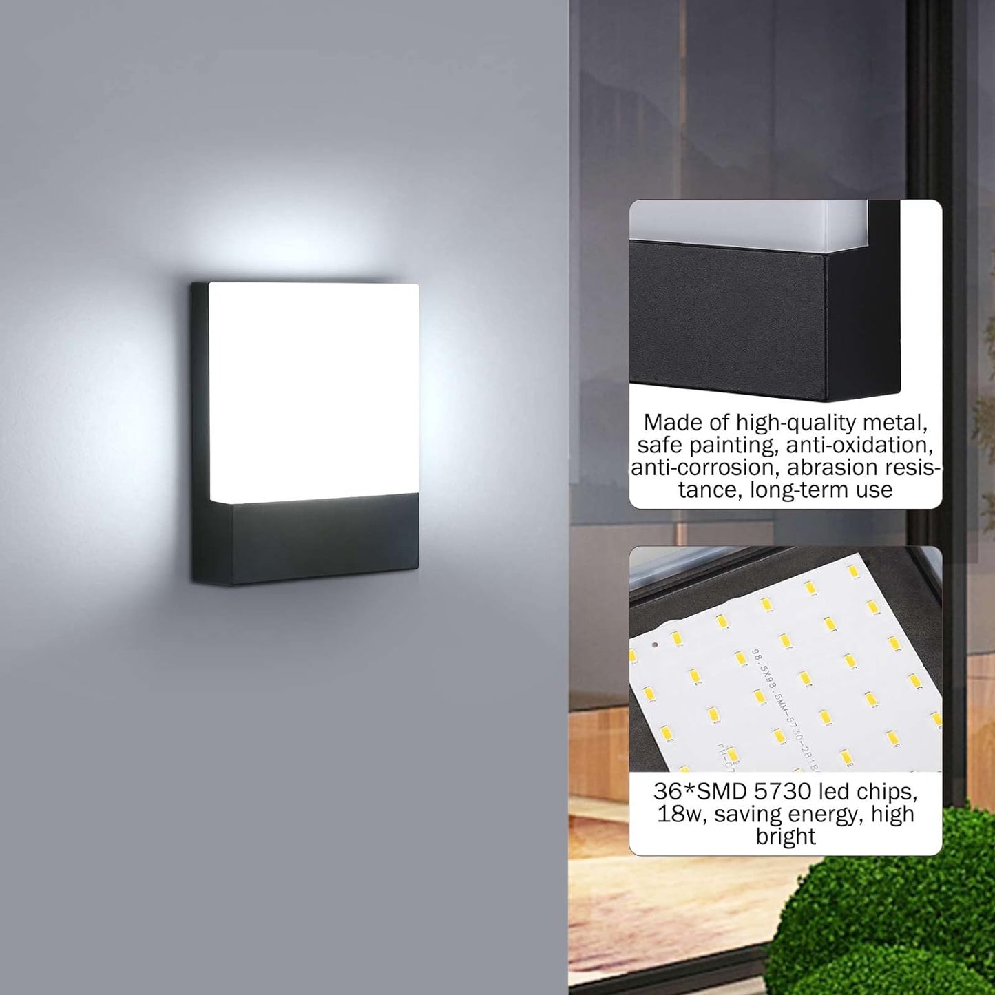 Applique Da Parete Esterno 18W Lampada Da Parete Led Esterna Impermeabile IP65 Luce a Muro in Alluminio Esterni Luci Da Parete per Balcone Giardino Veranda Garage Patio 6000K - Bianco Freddo