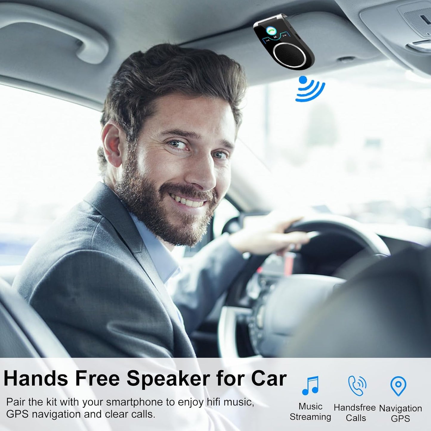 Kit Vivavoce Bluetooth 5.0 per Auto, Portatile Altoparlante Bluetooth per Chiamate Vivavoce, GPS E Musica, Connettività Dual Link, Supporta La Navigazione Vocale Siri Assistente Google