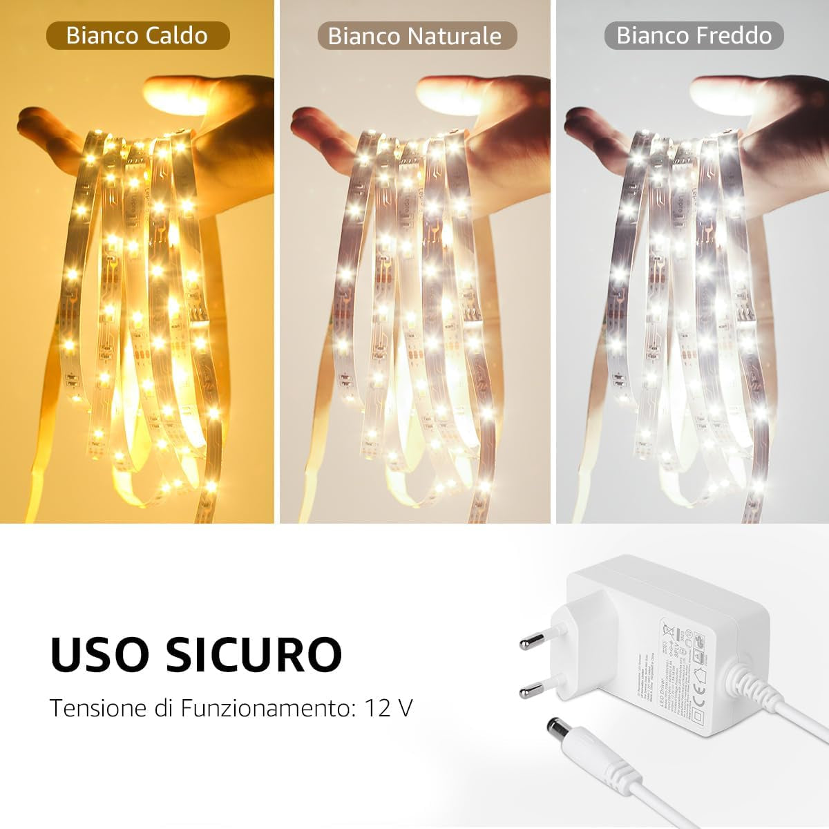 5M Striscia LED Dimmerabile, 3000K-6000K (Bianco Caldo a Freddo) Strisce LED Autoadesive, 3 Modalità, 300 LED SMD 2835, 12V Striscia Luminosa LED Flessibile per Decorazione Interna Casa Festa