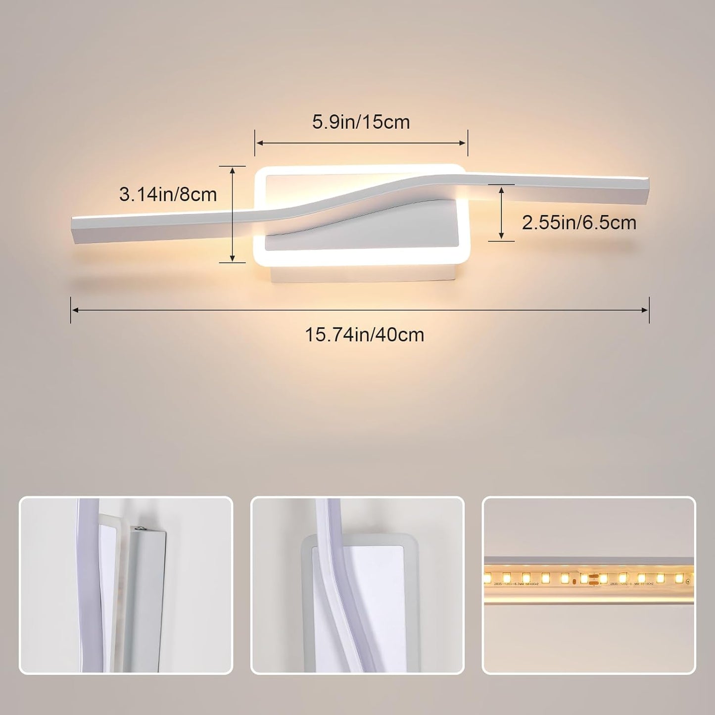 Applique Da Parete Interno, Lampada Da Parete LED Moderna 12W, Luce Bianco Caldo 3000K Lampada a Muro Interni per Camera Da Letto, Soggiorno, Corridoio, Scale