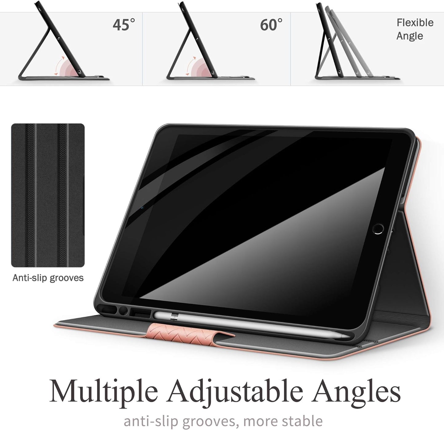 Custodia per Ipad 9A Generazione 2021, Ipad 8A Generazione 10.2" 2020, Ipad 7A Gen 2019, Con Portapenne Integrato, Auto Svegliati/Sonno (Rosa)