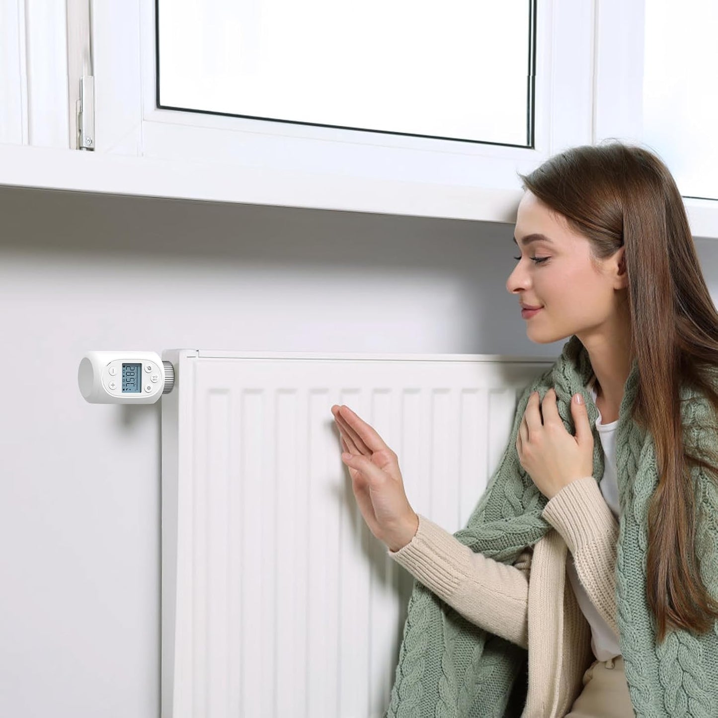 Termostato per Termosifone Programmabile Individualmente, per Risparmiare Sui Costi Di Riscaldamento, Termostato Riscaldamento Da 5 a 30 °C, Bianco