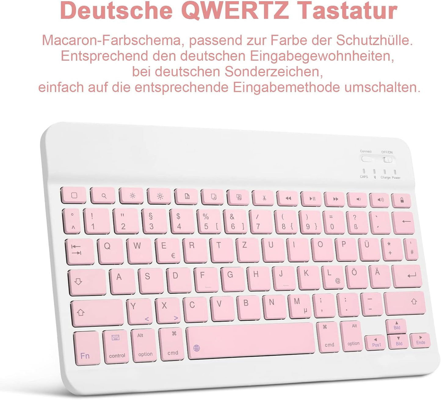 Custodia per Tastiera per Samsung Galaxy Tab A8 10,5" 2022, QWERTZ Tastiera Rimovibile Con Custodia Protettiva per Galaxy Tab A8 10,5 Pollici 2022 (SM-X200/X205/X207), Rosa