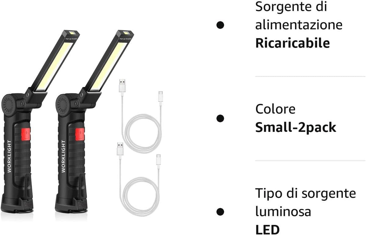 USB Torcia Ricaricabile Luce Da Lavoro Torcia LED Portatile COB Gancio Magnetico Appeso per Campeggio Esterno Auto Officina Lampada