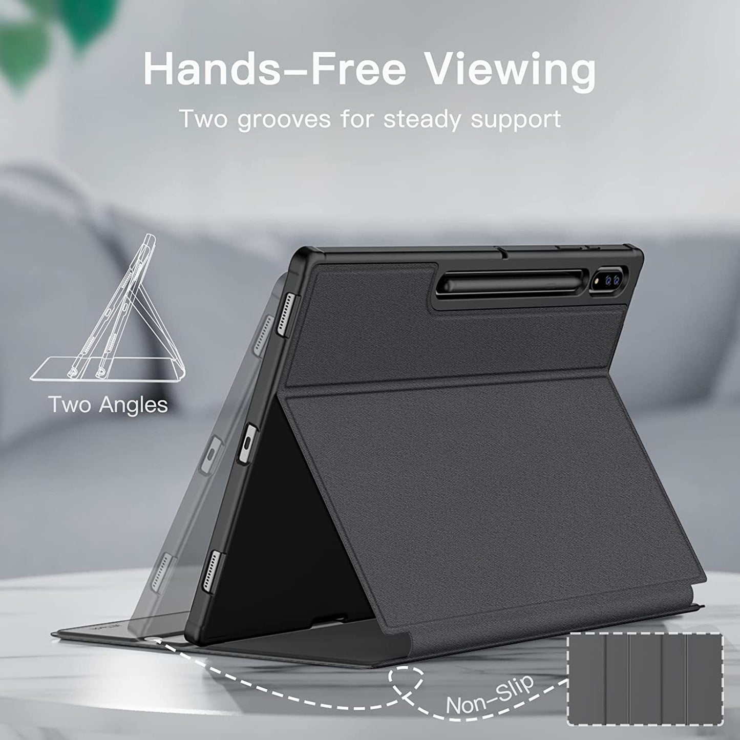 Custodia per Samsung Galaxy Tab S8 Ultra 14,6 Pollici 2022 Con S Pen Holder, Sottile Folio Stand Protettiva Tablet Cover, Multi-Angolo Visualizzazione (Nero)
