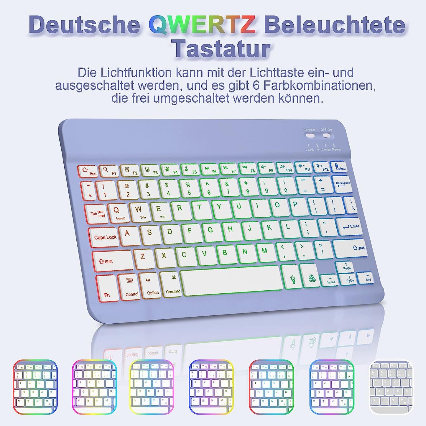 Custodia per Tastiera per Ipad 9.Gen 2021/8.Gen 2020/7.Gen 2019, Layout QWERTZ Magnetico Tastiera Retroilluminata, Custodia Con Portapenne per Ipad Da 10.2 Pollici, Viola