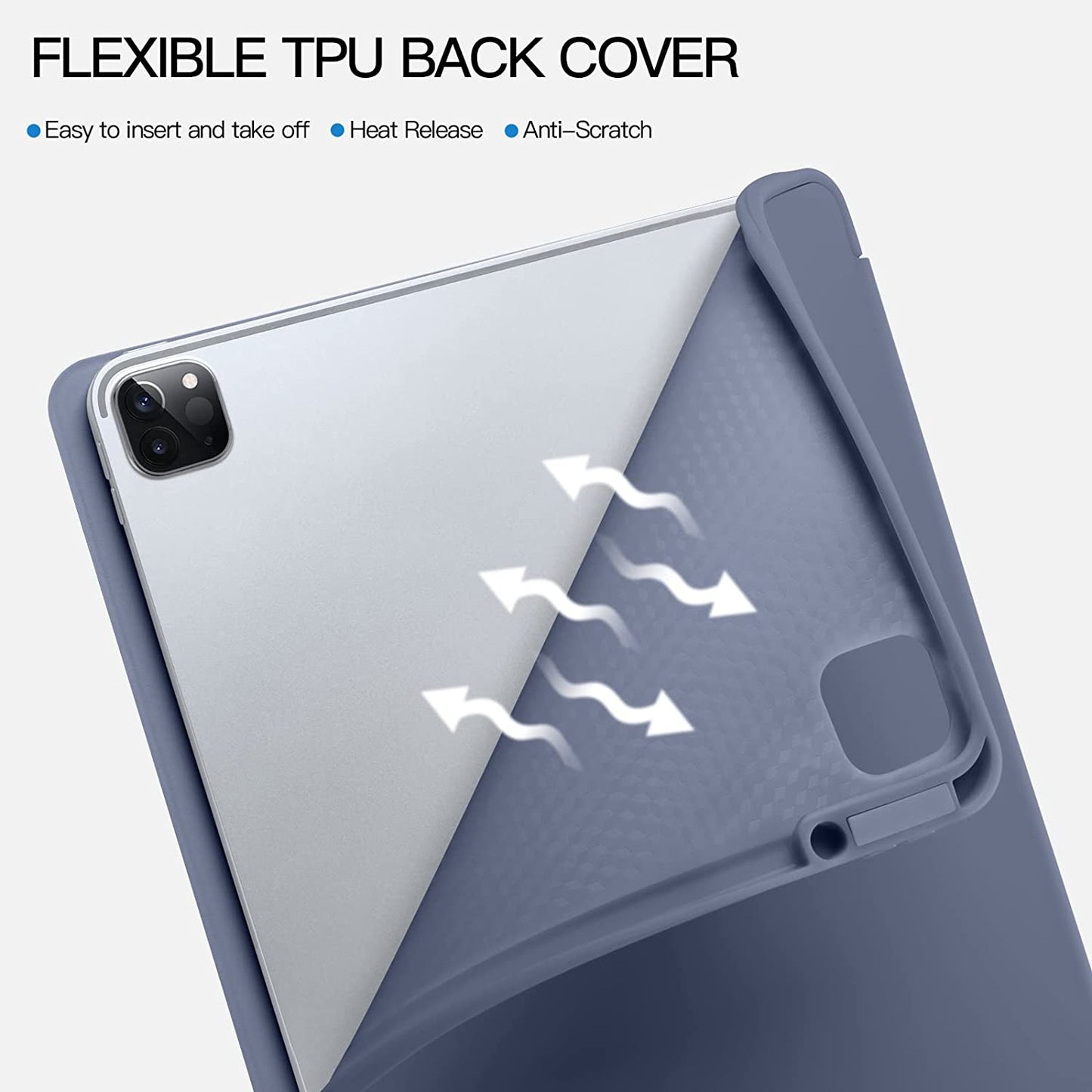 Custodia Compatibile Con Cover Ipad Pro 12.9 6A/5A/4A/3A Generazione, Cover Posteriore Flessibile in TPU Con Portamatite per Ipad Pro 12.9 2022/2021/2020/2018, Blu Grigio