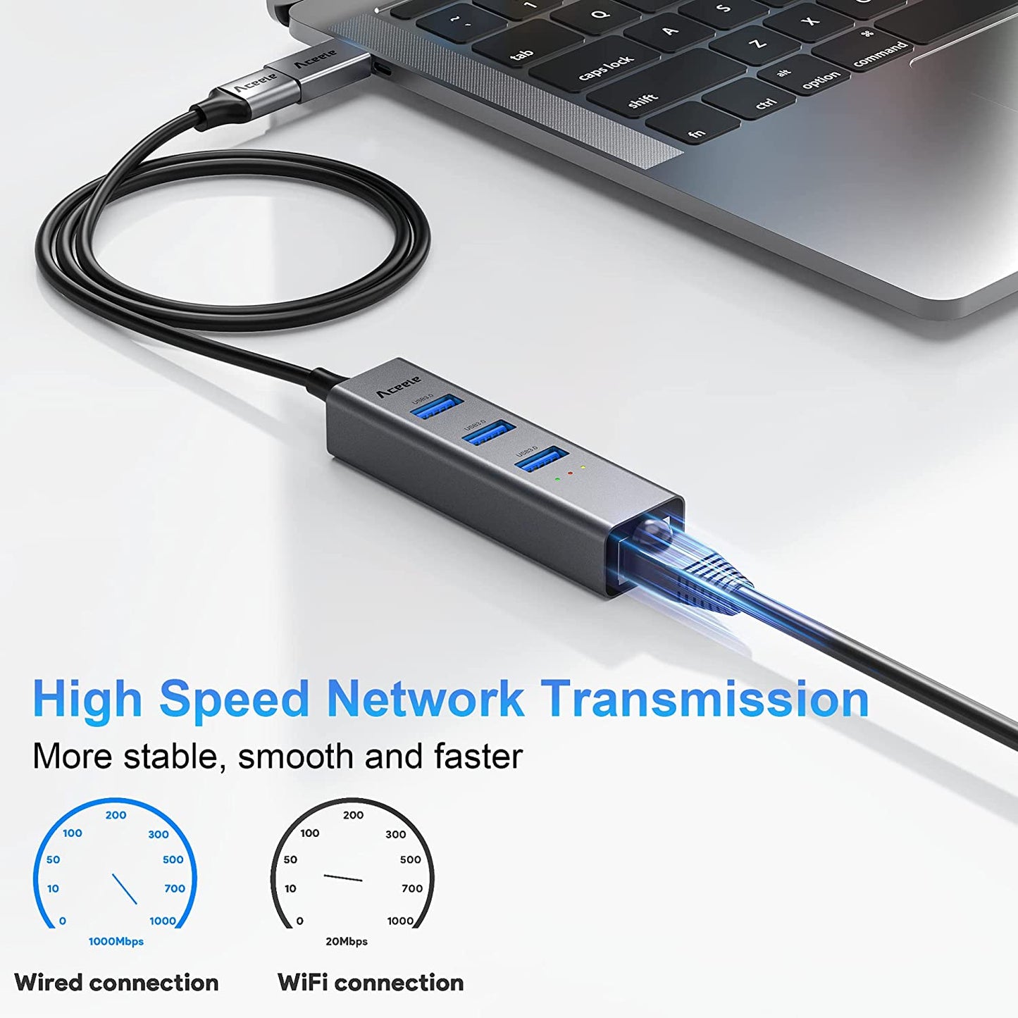 Adattatore Ethernet USB 3.0/USB C, Adattatore Thunderbolt 3 a Gigabit 4 USB 3.0 Compatibile Con Macbook Air/Pro, Ipad Pro/Air, Surface Pro 8, Galaxytab S8/S7, Galaxy S22/S21 E Computer USB-A