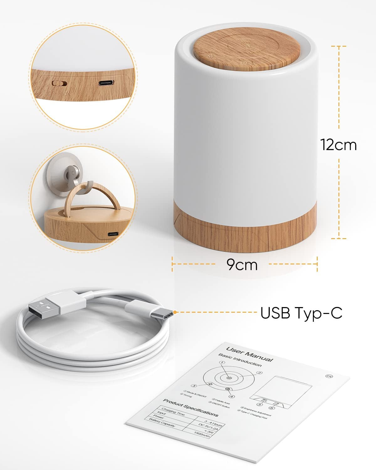 Lampada Da Comodino Senza Fili, Touch Luce Notturna Bambini Led, Batteria Lampada Led Ricaricabile Con 10 RGB Colori 4 Modi D’Illuminazion per Tavolo Camera Scrivania