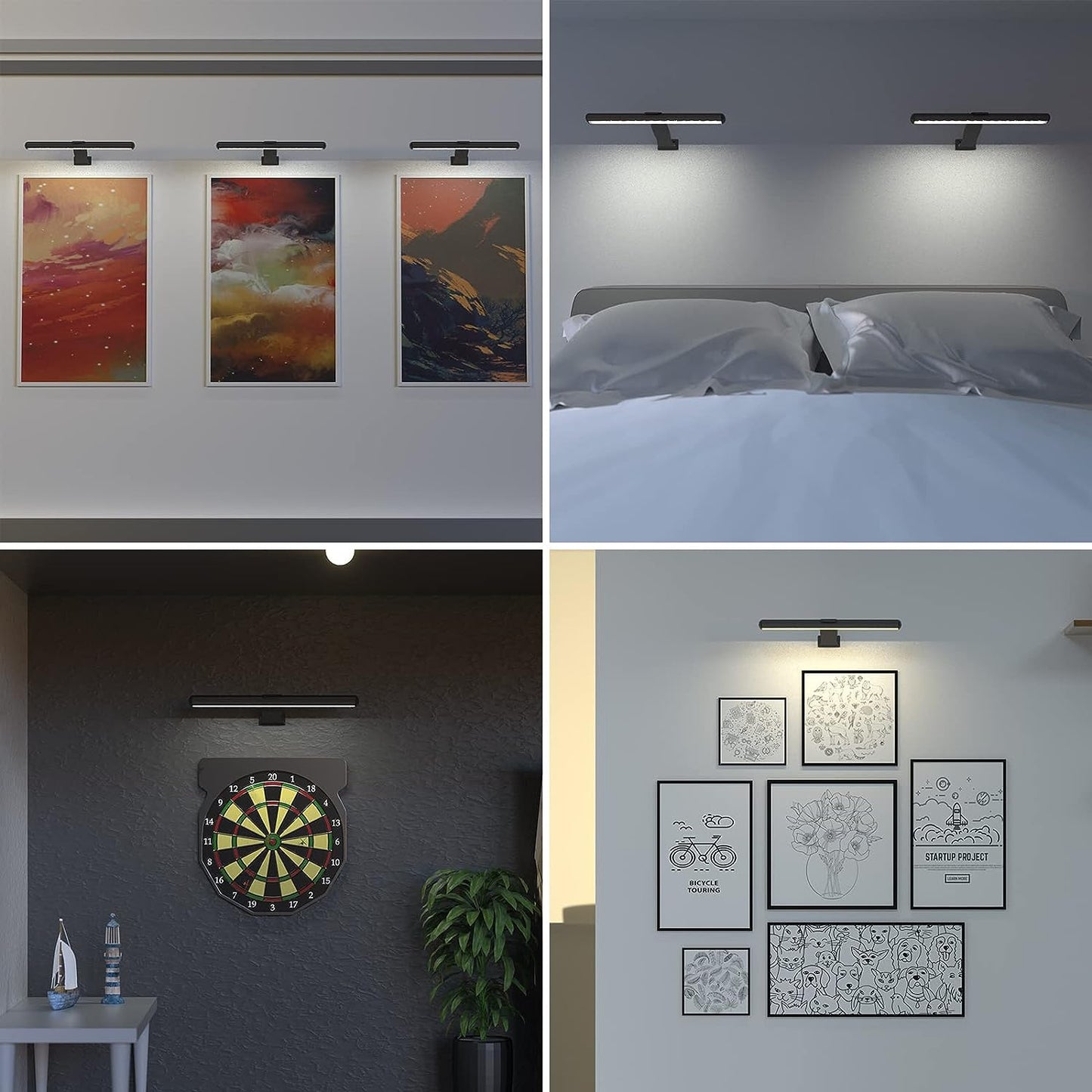 Lampada per Quadri Wireless Ricaricabile, 2 in 1 Luce per Pittura Con Telecomando, 300LM Batteria Luci Da Esposizione Dimmer, 3 Modalità Luce Da Parete Magnetica per Opere Darte (Black-30Cm)