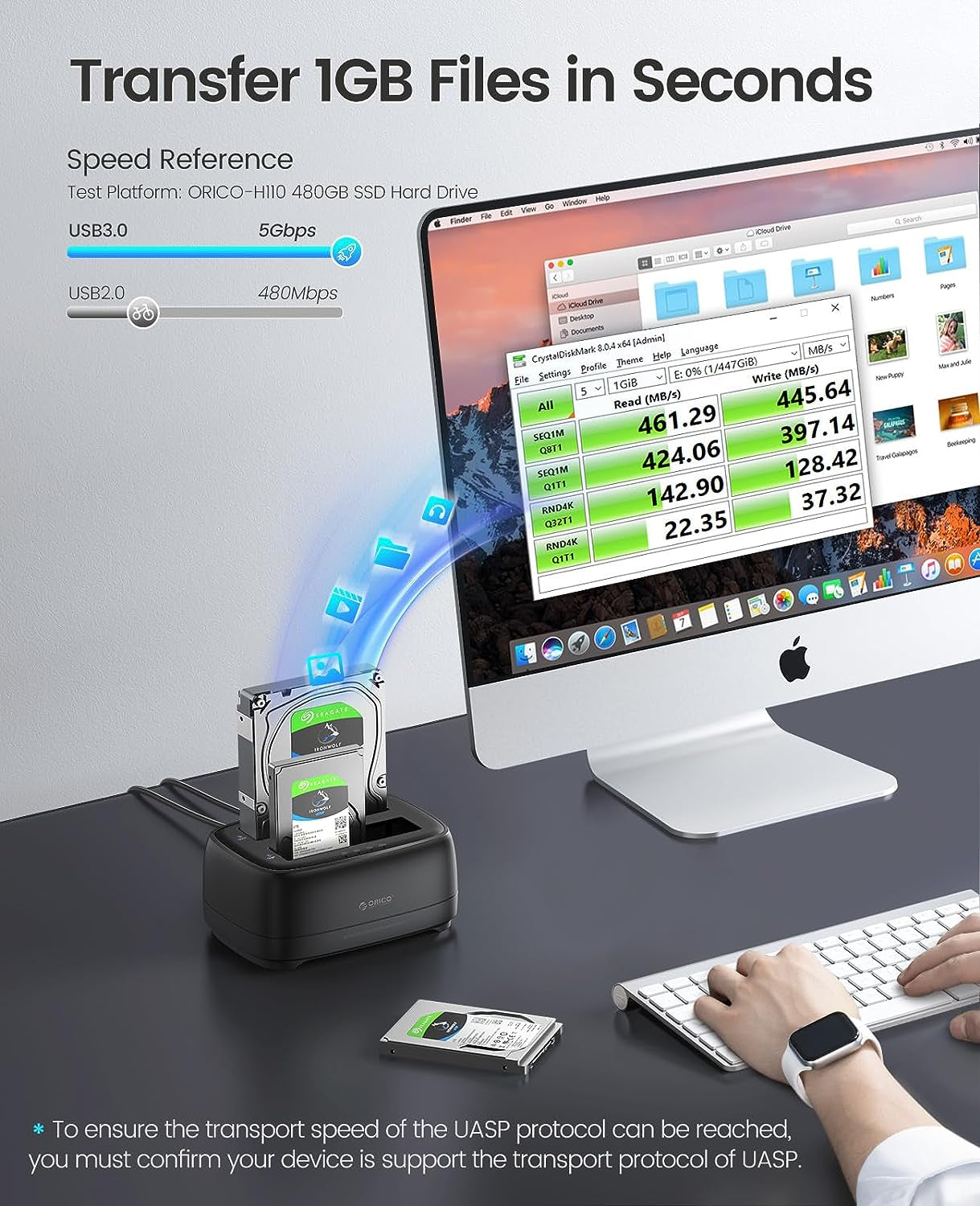 Hard Disk Docking Station USB3.0 per HDD/SSD SATA Da 2,5 E 3,5 Pollici, 2 Slot per SSD/HDD Docking, Supporto per Clonazione Offline E UASP,20TB(DD28U3-C)