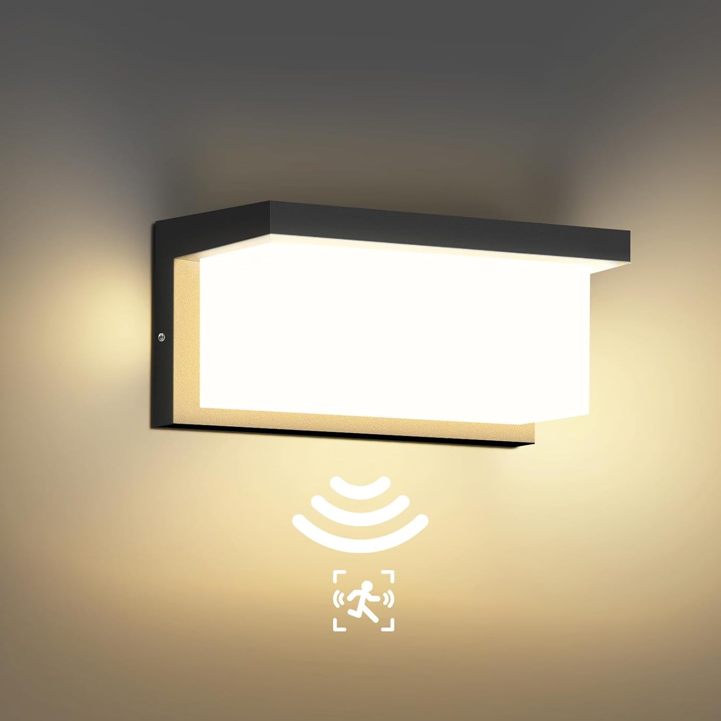 Applique Da Esterno, 24W Applique Da Parete Con Sensore Di Movimento, Lampada Da Parete Bianco Caldo 3000K, IP65 Impermeabile Applique Led per Balcone, Cancello, Giardino, Ingresso (1 Pezzi)