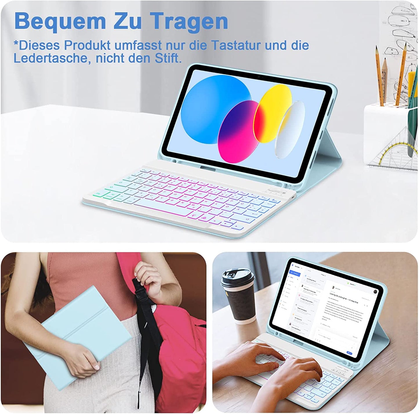 Tastiera Retroilluminata Compatibile Con Ipad 10° Generazione 2022, Layout QWERTZ Magnetico, Tastiera Retroilluminata Rimovibile Con Custodia per Ipad 10° Gen 10,9 Pollici 2022, Blu
