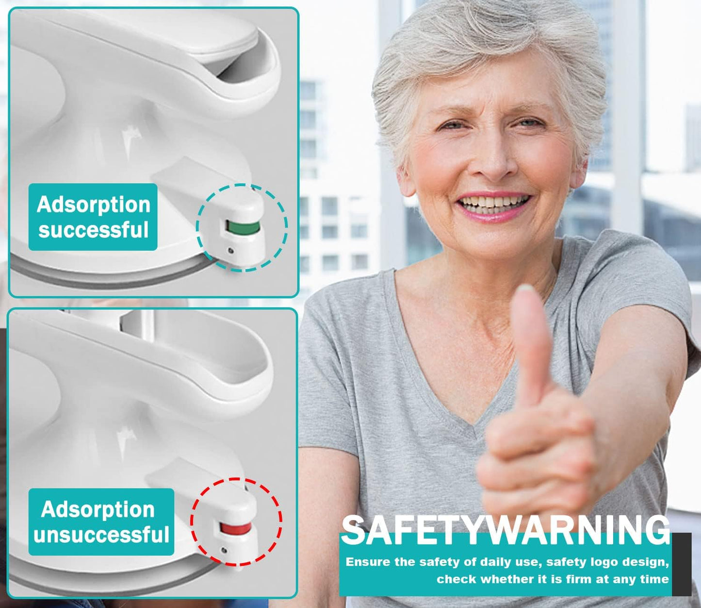 Maniglia Doccia Anziani, Maniglione Bagno Disabili, Maniglia a Ventosa per Bagno Con Avviso Di Aspirazione, Maniglie Doccia Senza Foratura per Armadio, Porta in Vetro, Finestra