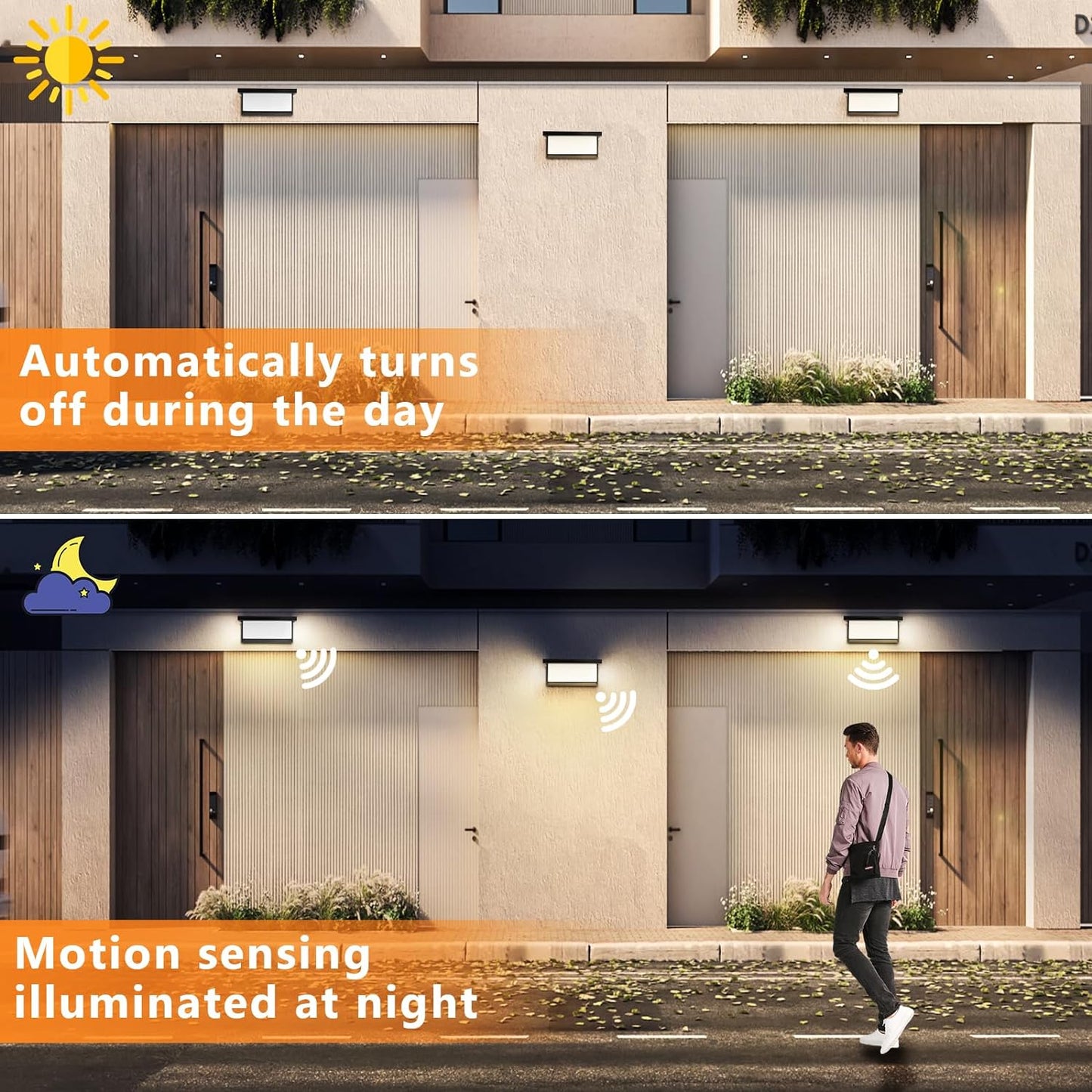 Applique Da Esterno, 24W Applique Da Parete Con Sensore Di Movimento, Lampada Da Parete Bianco Caldo 3000K, IP65 Impermeabile Applique Led per Balcone, Cancello, Giardino, Ingresso (1 Pezzi)