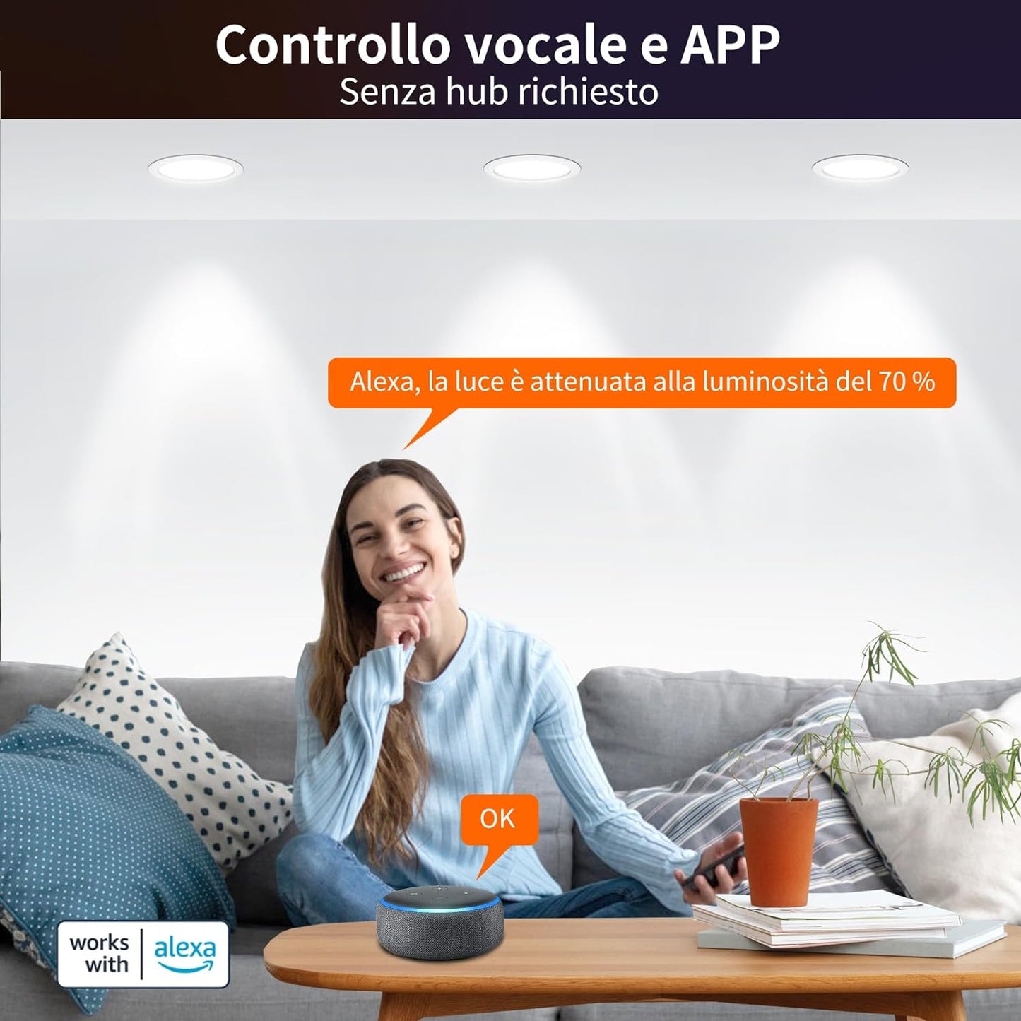 Faretti Led Da Incasso Colorati Smart Alexa, 10W 1000LM, 220V Faretti LED Soffitto Interno Rotondo Intelligente Bluetooth, RGB E Luce Fredda, Dimmerabile Con APP, Foro Ø95-110Mm, Set Di 4