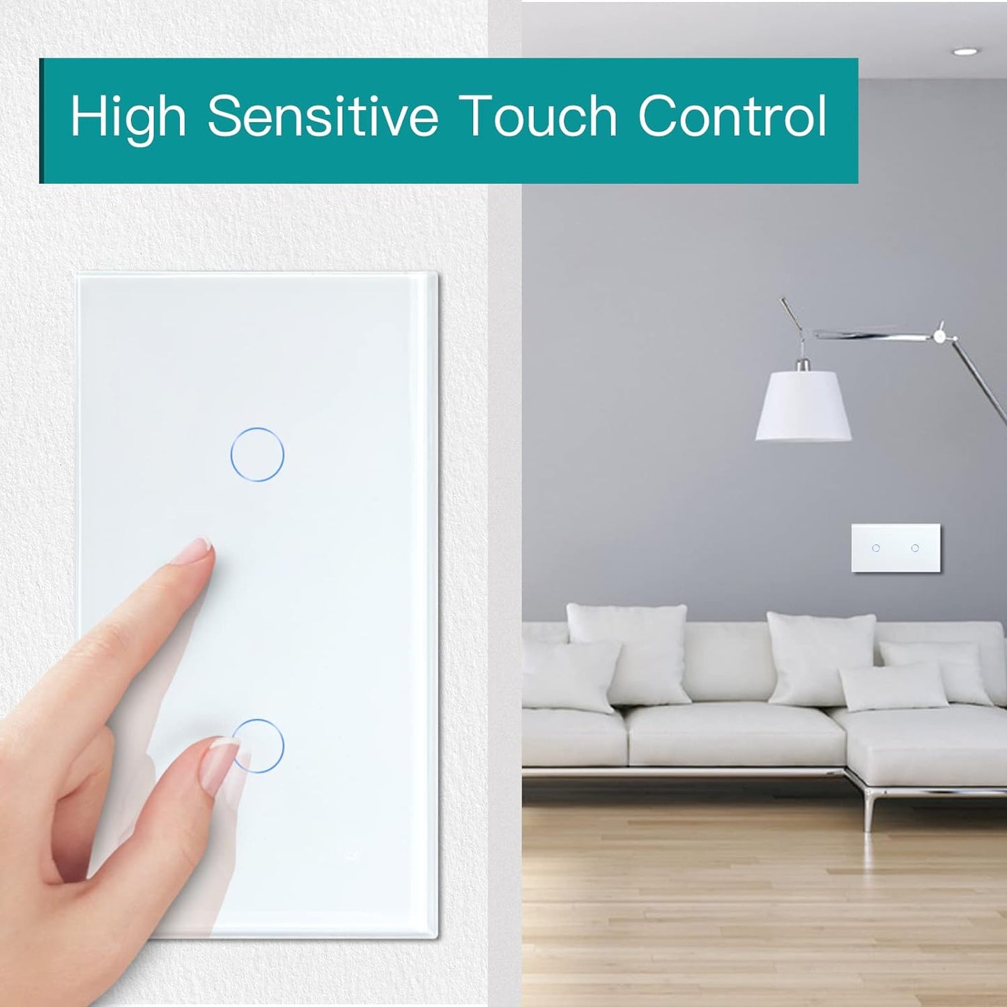 - Interruttore Touch Doppio a 1 Via, 157 X 86 Mm, Bianco