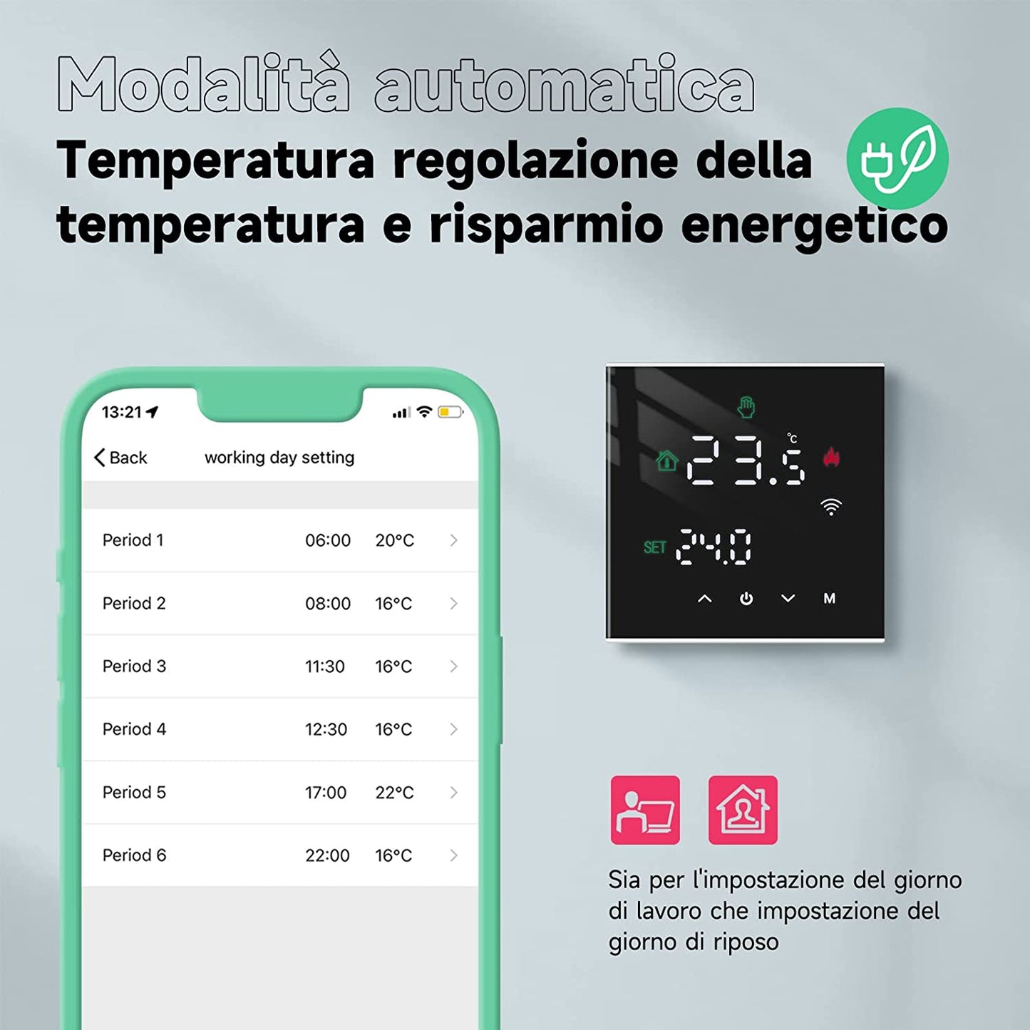 Beok Termostato Intelligente Wifi, Termostato Caldaia Programmabile per Riscaldamento Caldaia Acqua/Gas, Montaggio a Parete Con Display LCD Digitale, 3A TGW60B-WIFI-WPB Nero