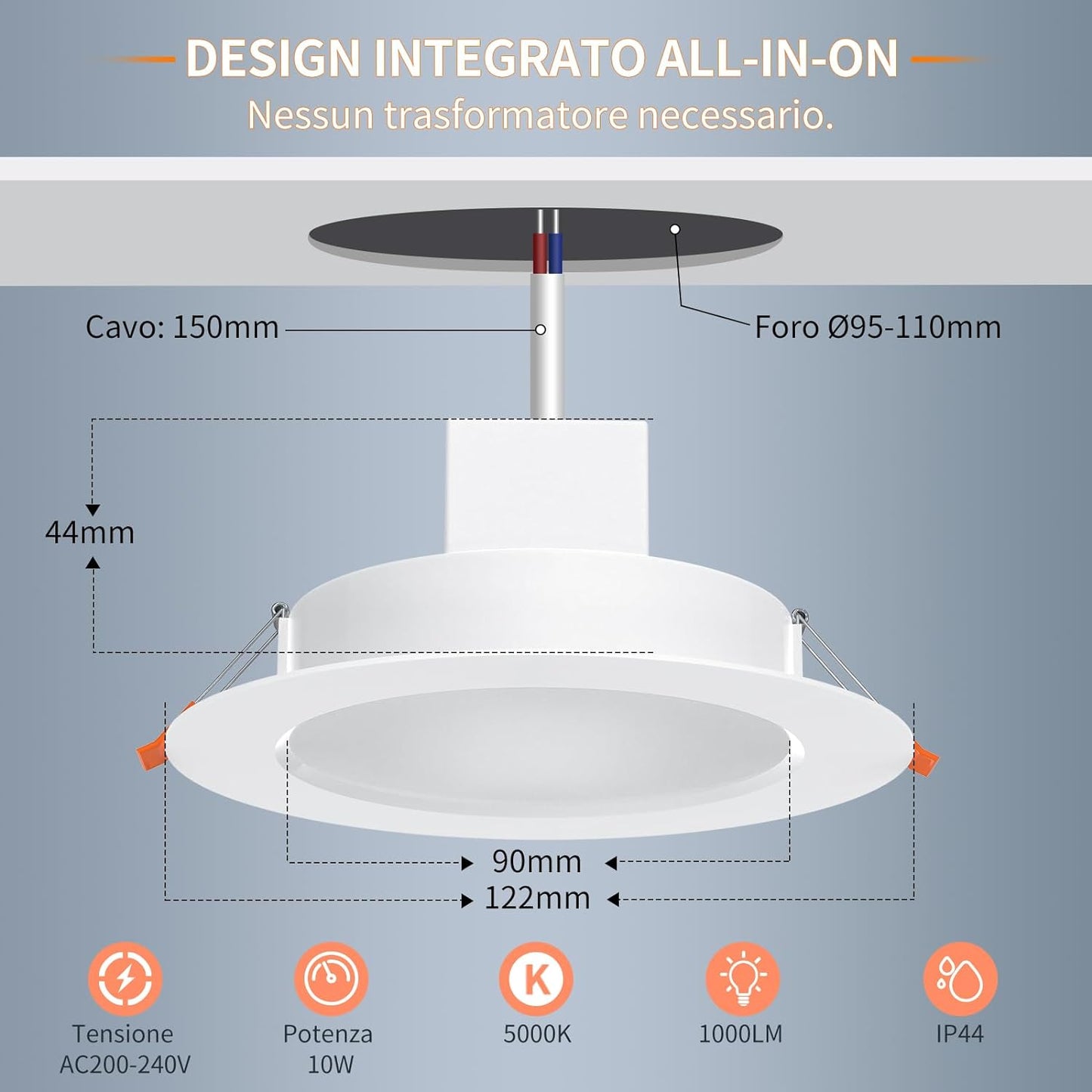 Faretti Led Da Incasso Colorati Smart Alexa, 10W 1000LM, 220V Faretti LED Soffitto Interno Rotondo Intelligente Bluetooth, RGB E Luce Fredda, Dimmerabile Con APP, Foro Ø95-110Mm, Set Di 4