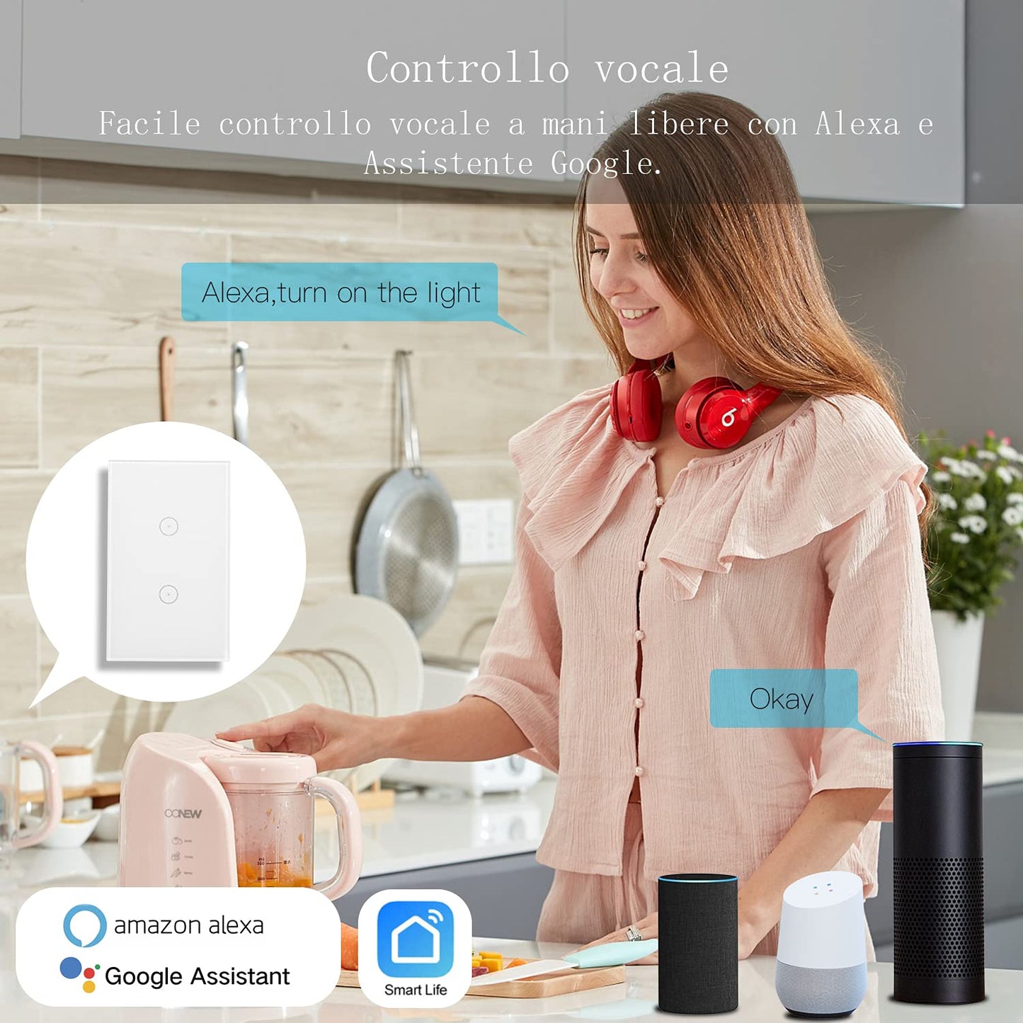 Interruttore Della Luce Intelligente Wifi, Controllo Vocale Funziona Con Alexa E Google Home, Timer E Condivisione Dispositivo, È Necessario Il Filo Di Neutro, Bianco 2 Way